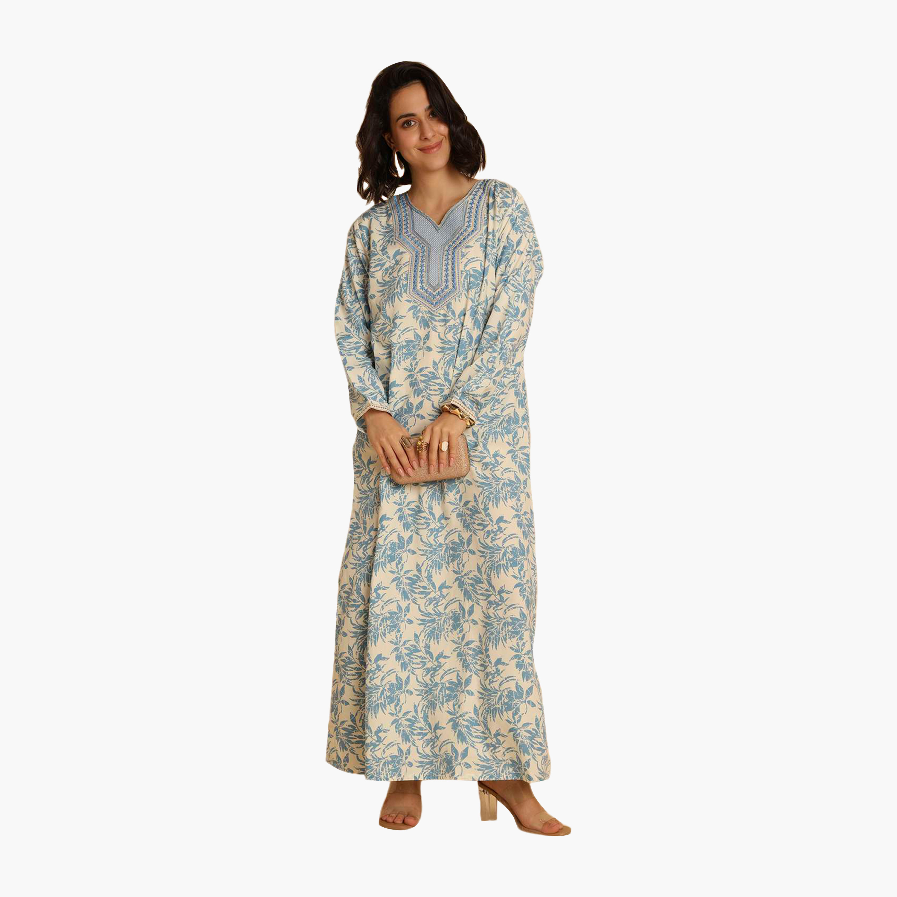 جلابية نسائية مطرزة بنقشة أوراق الشجر من هنا اند سارة-women-arabicclothing-jalabiyas-image-1