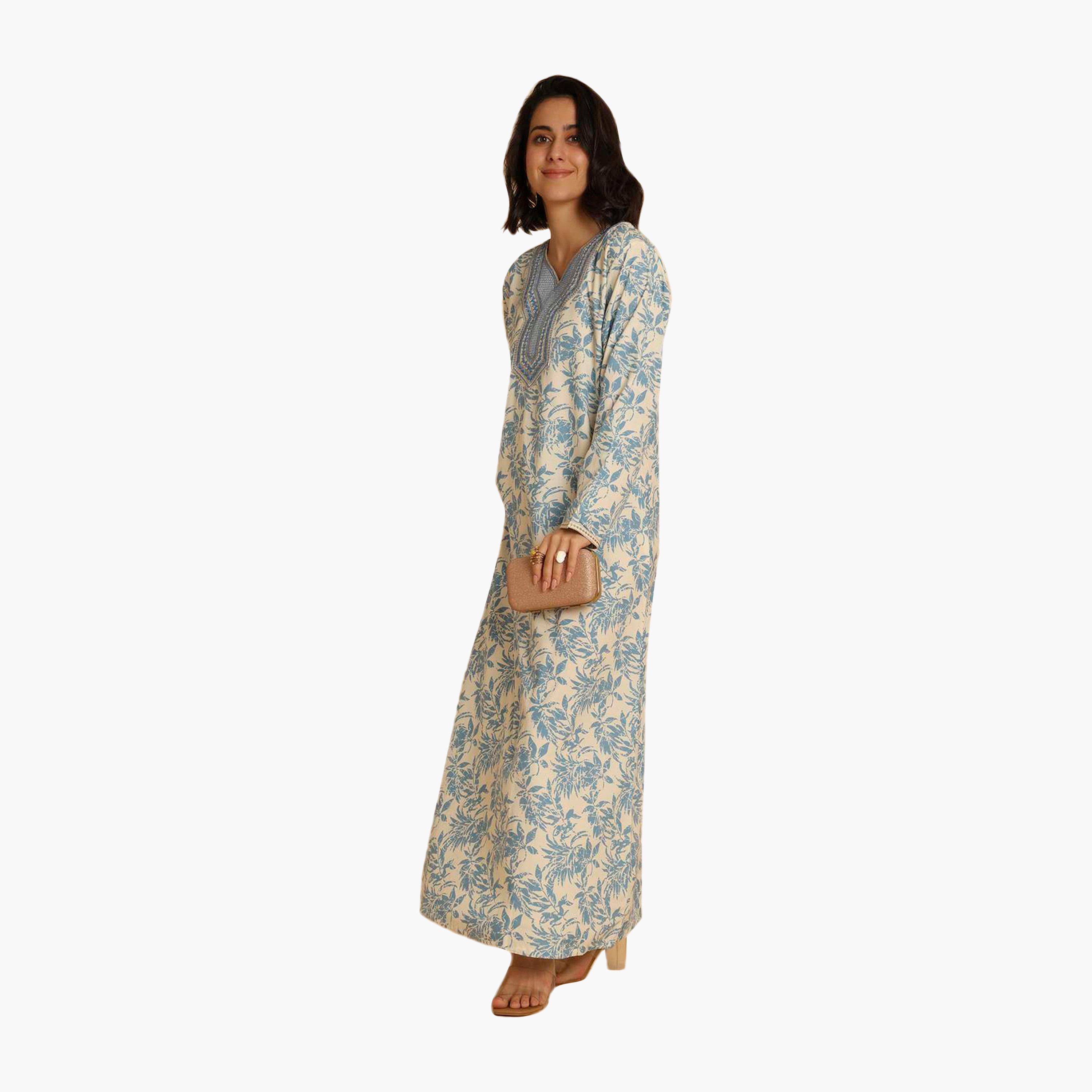 جلابية نسائية مطرزة بنقشة أوراق الشجر من هنا اند سارة-women-arabicclothing-jalabiyas-image-4