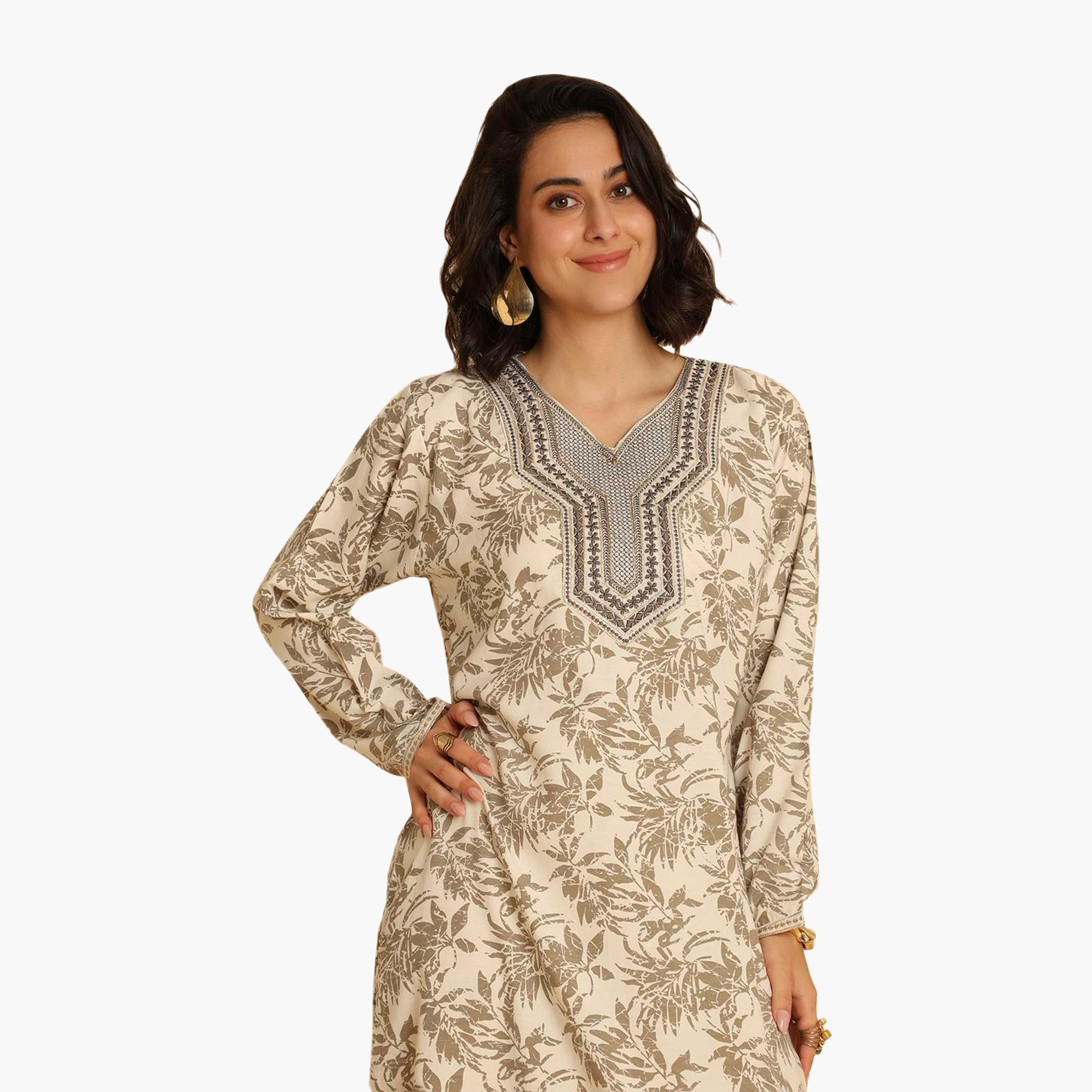 جلابية نسائية مطرزة بنقشة أوراق الشجر من هنا اند سارة-women-arabicclothing-jalabiyas-image-7