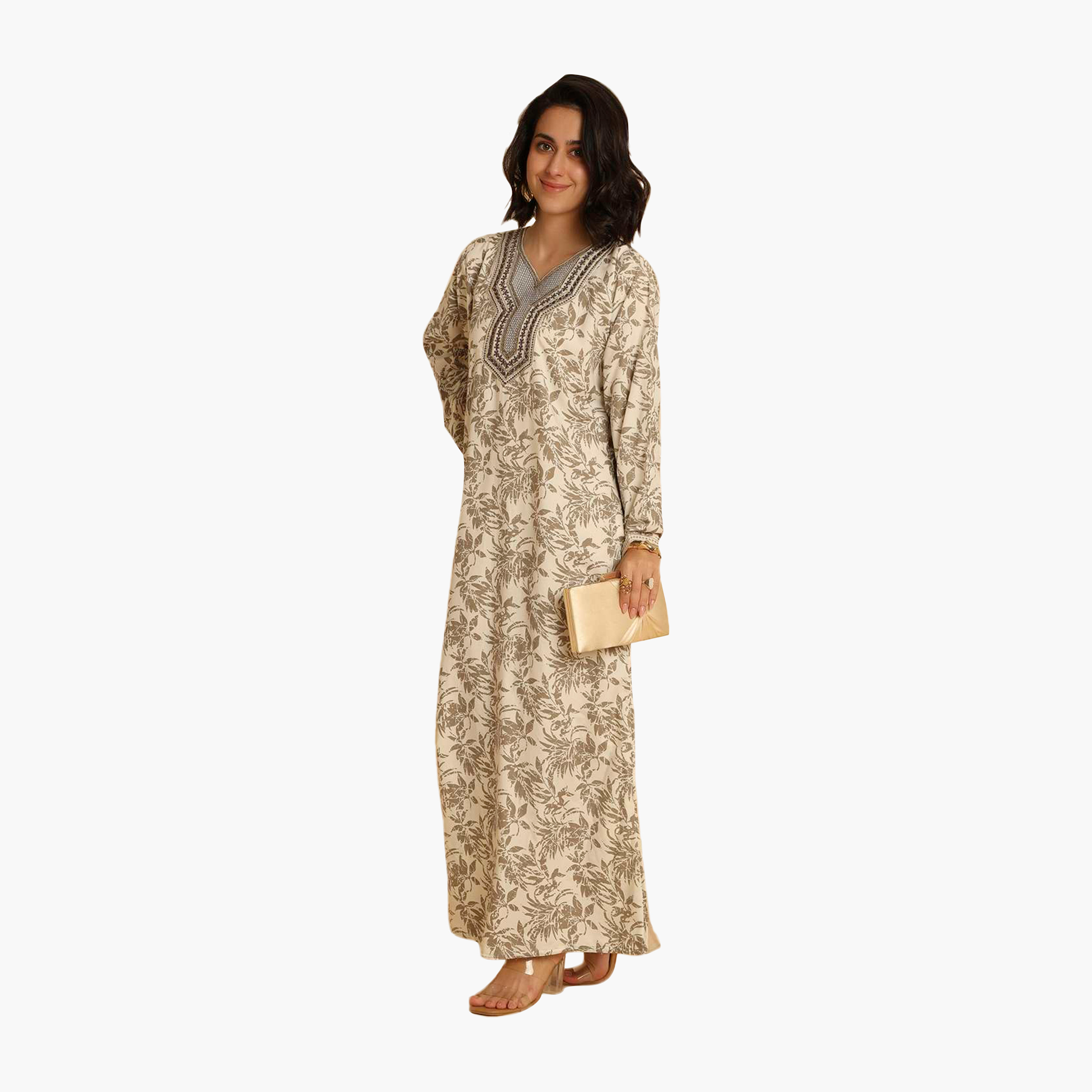 جلابية نسائية مطرزة بنقشة أوراق الشجر من هنا اند سارة-women-arabicclothing-jalabiyas-image-9