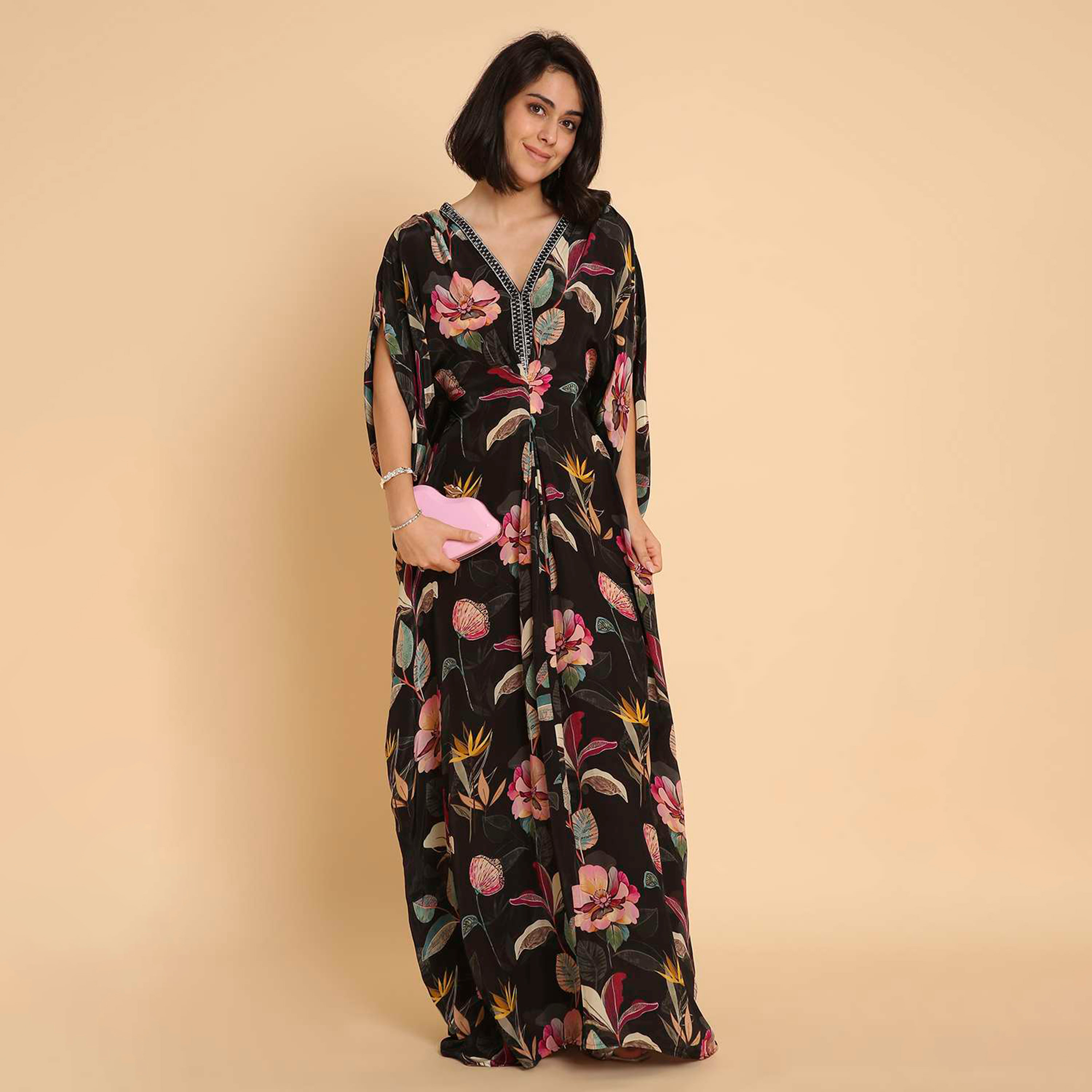 HanaandSara Multicolour Floral Print Women's Casual Kaftan Style Jalabiya-women-arabicclothing-jalabiyas-image-1