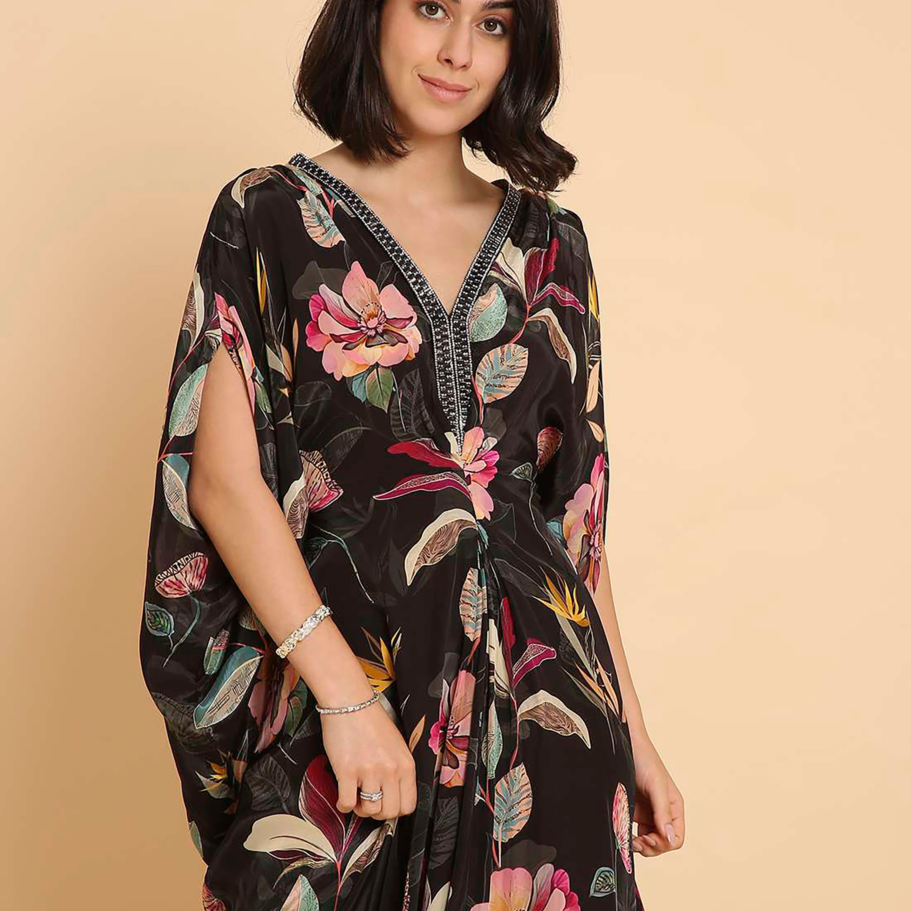 HanaandSara Multicolour Floral Print Women's Casual Kaftan Style Jalabiya-women-arabicclothing-jalabiyas-image-2