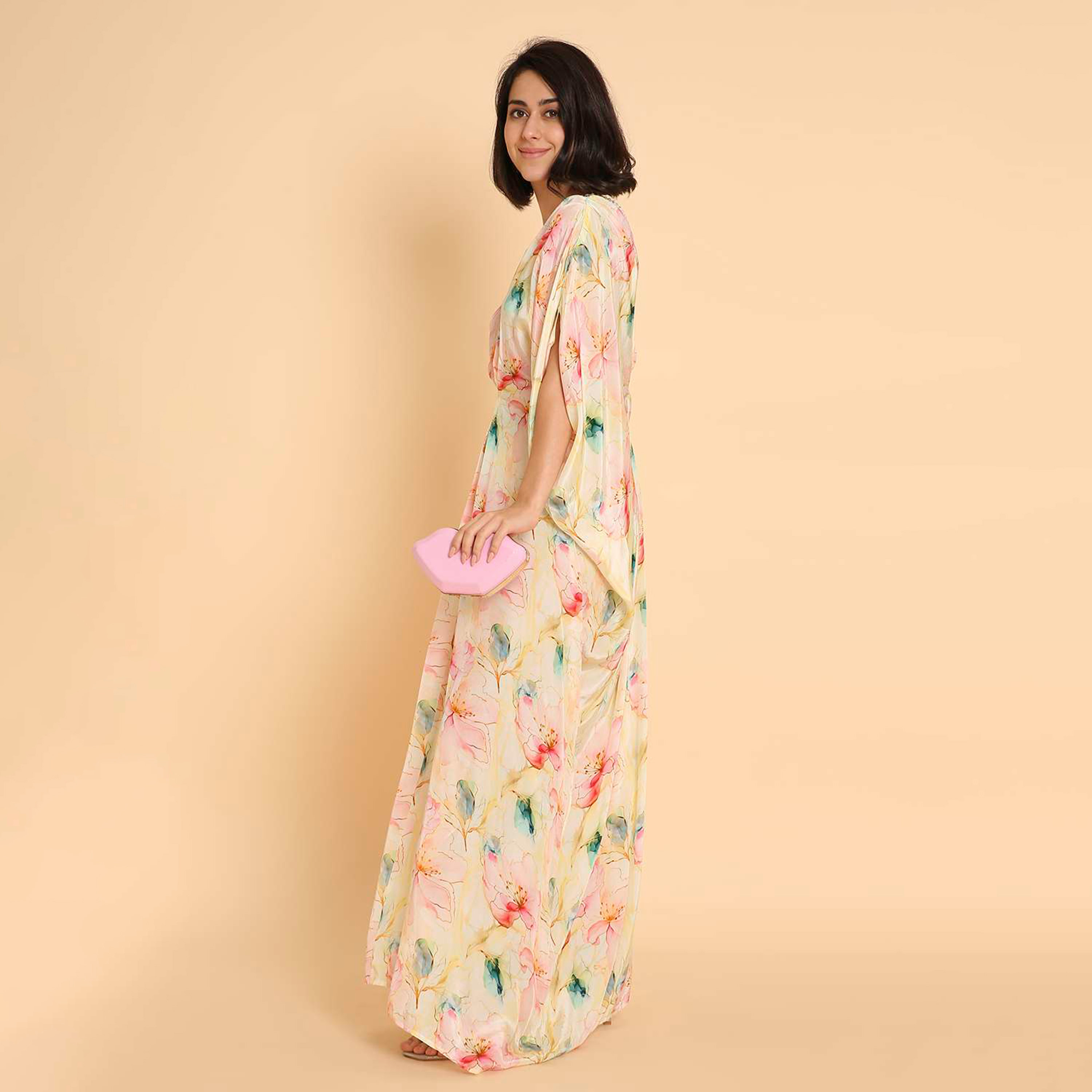 HanaandSara Multicolour Floral Print Women's Casual Kaftan Style Jalabiya-women-clothing-dresses-image-3