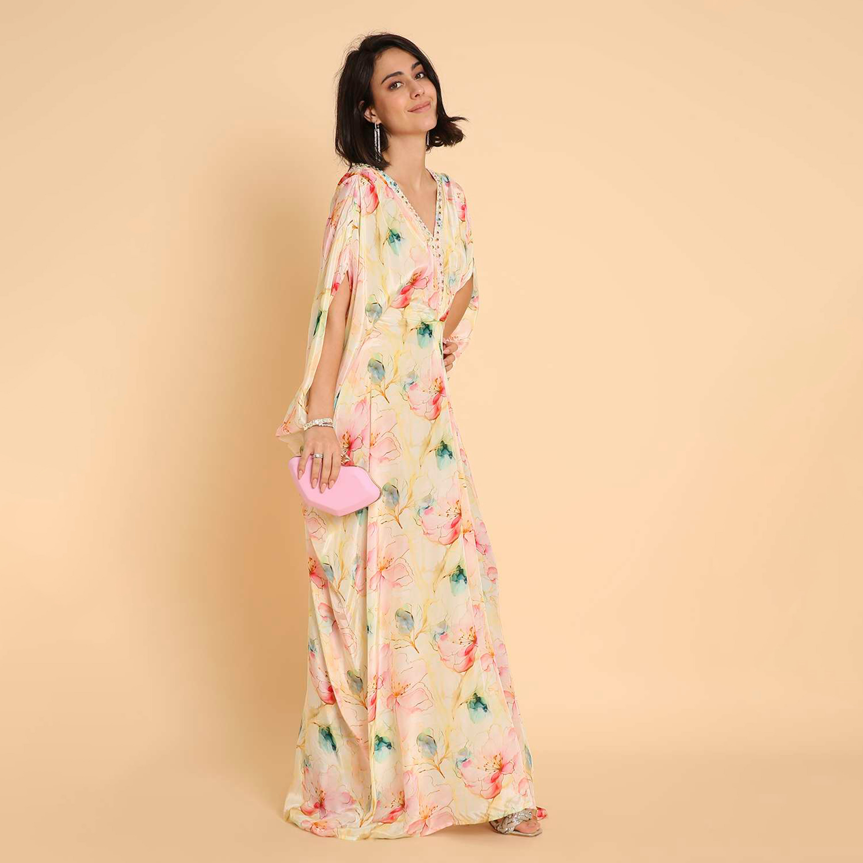 HanaandSara Multicolour Floral Print Women's Casual Kaftan Style Jalabiya-women-clothing-dresses-image-4