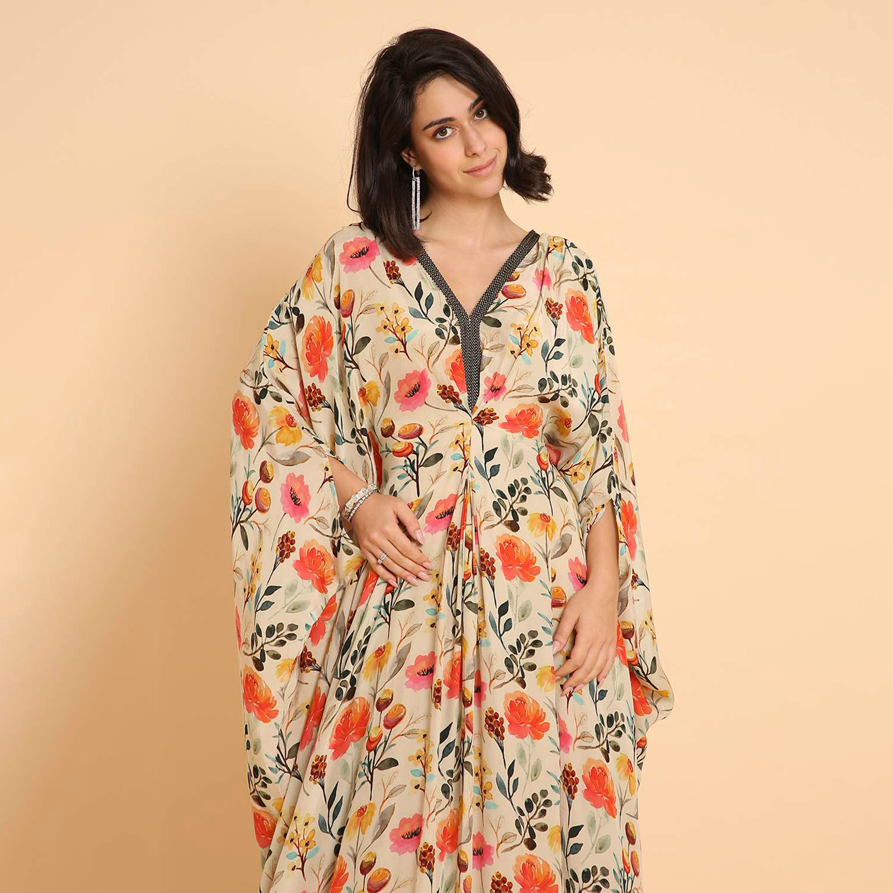 HanaandSara Multicolour Floral Print Women's Casual Kaftan Style Jalabiya-women-arabicclothing-jalabiyas-image-2