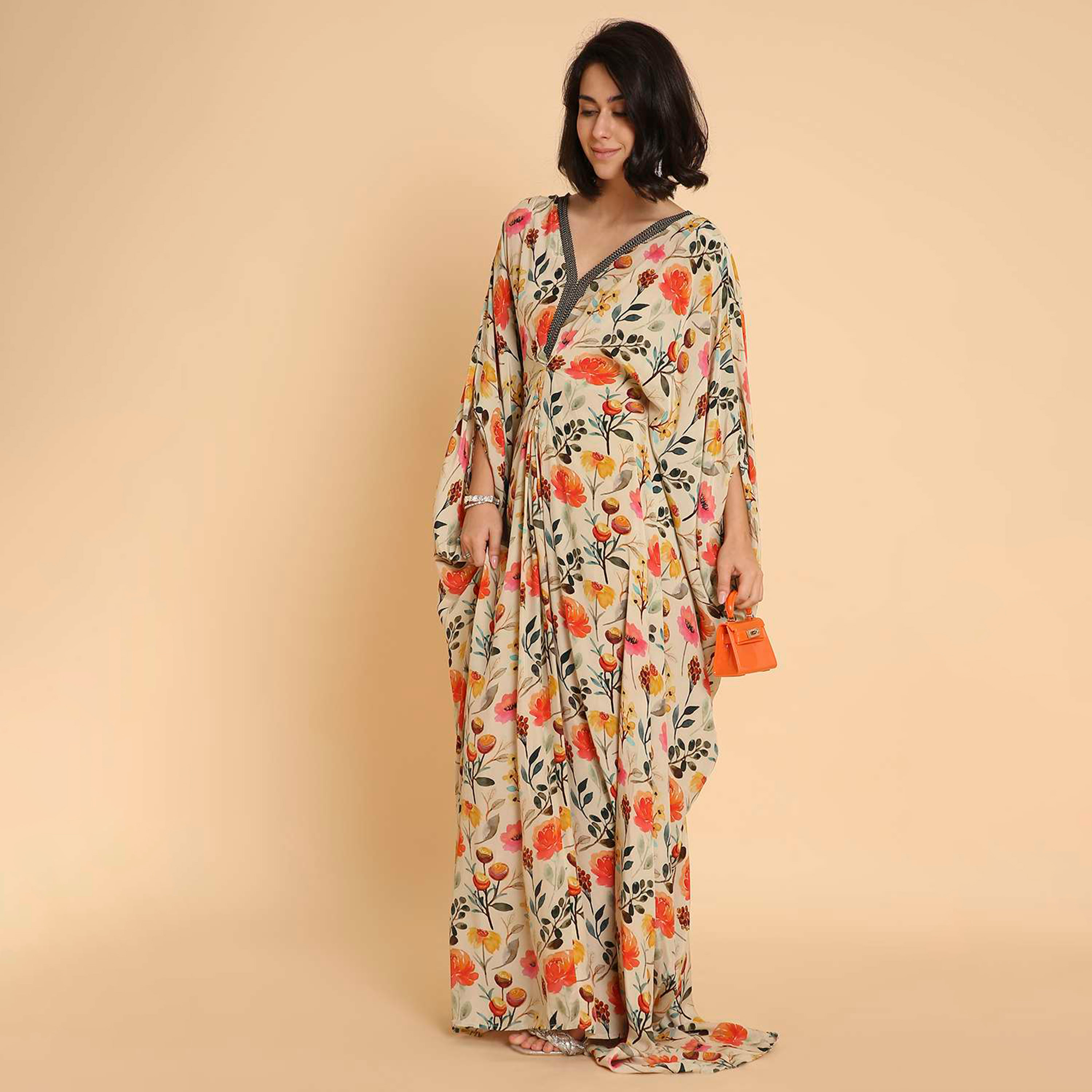 HanaandSara Multicolour Floral Print Women's Casual Kaftan Style Jalabiya-women-arabicclothing-jalabiyas-image-3