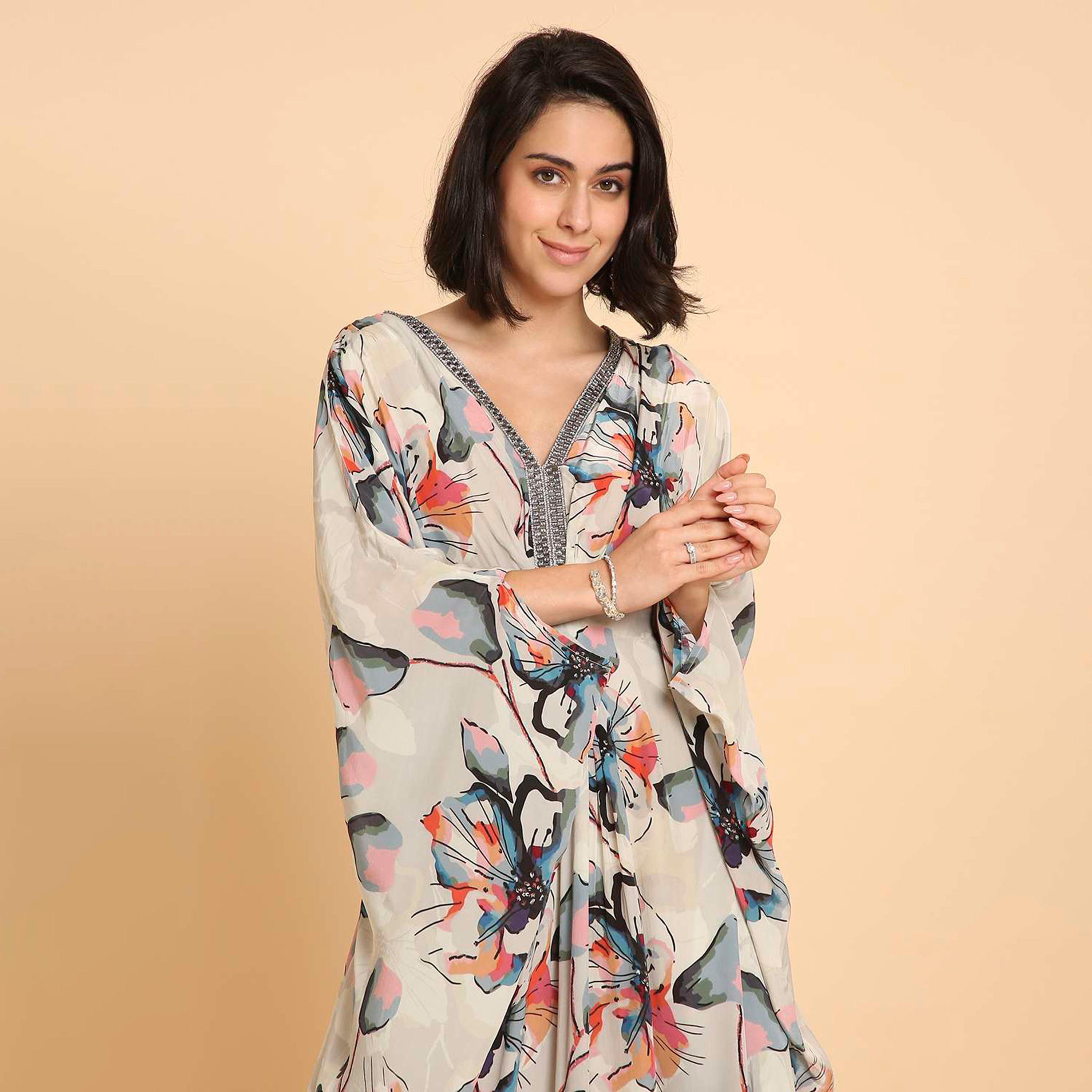HanaandSara Multicolour Floral Print Women's Casual Kaftan Style Jalabiya-women-arabicclothing-jalabiyas-image-2