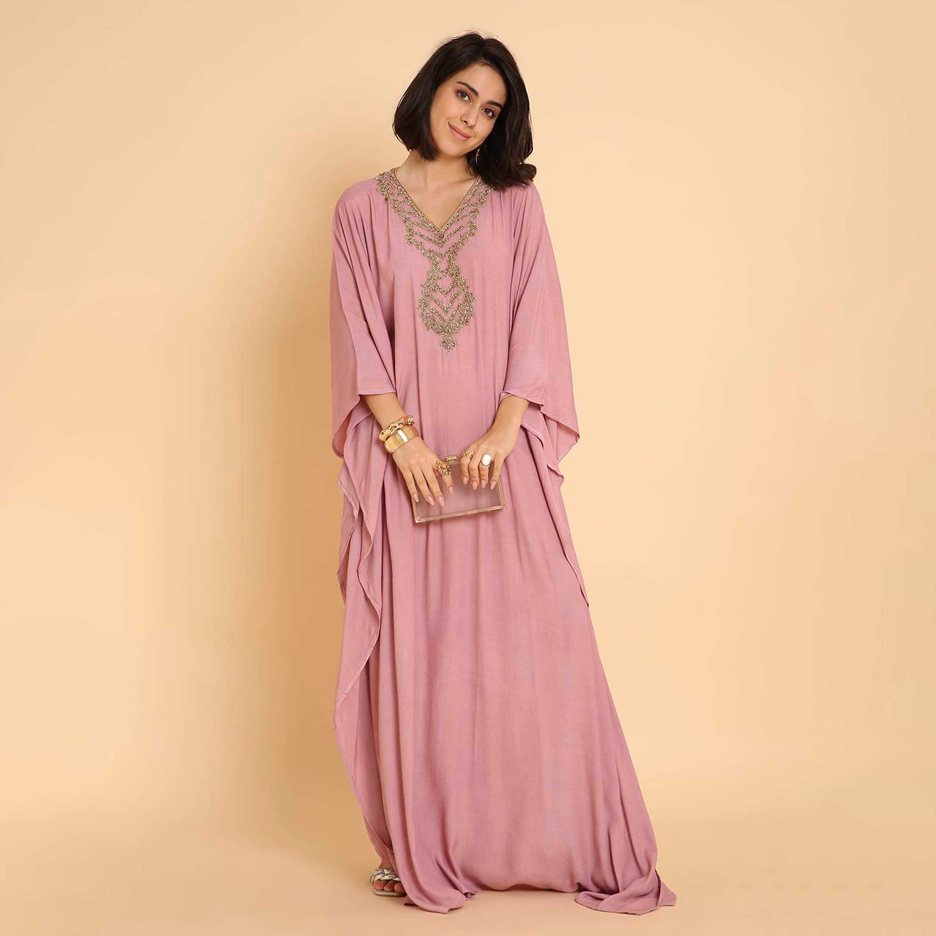 جلابية نسائية بتصميم قفطان سهرة مزينة بالخرز على الصدر من هنا اند سارة.-women-arabicclothing-jalabiyas-image-1