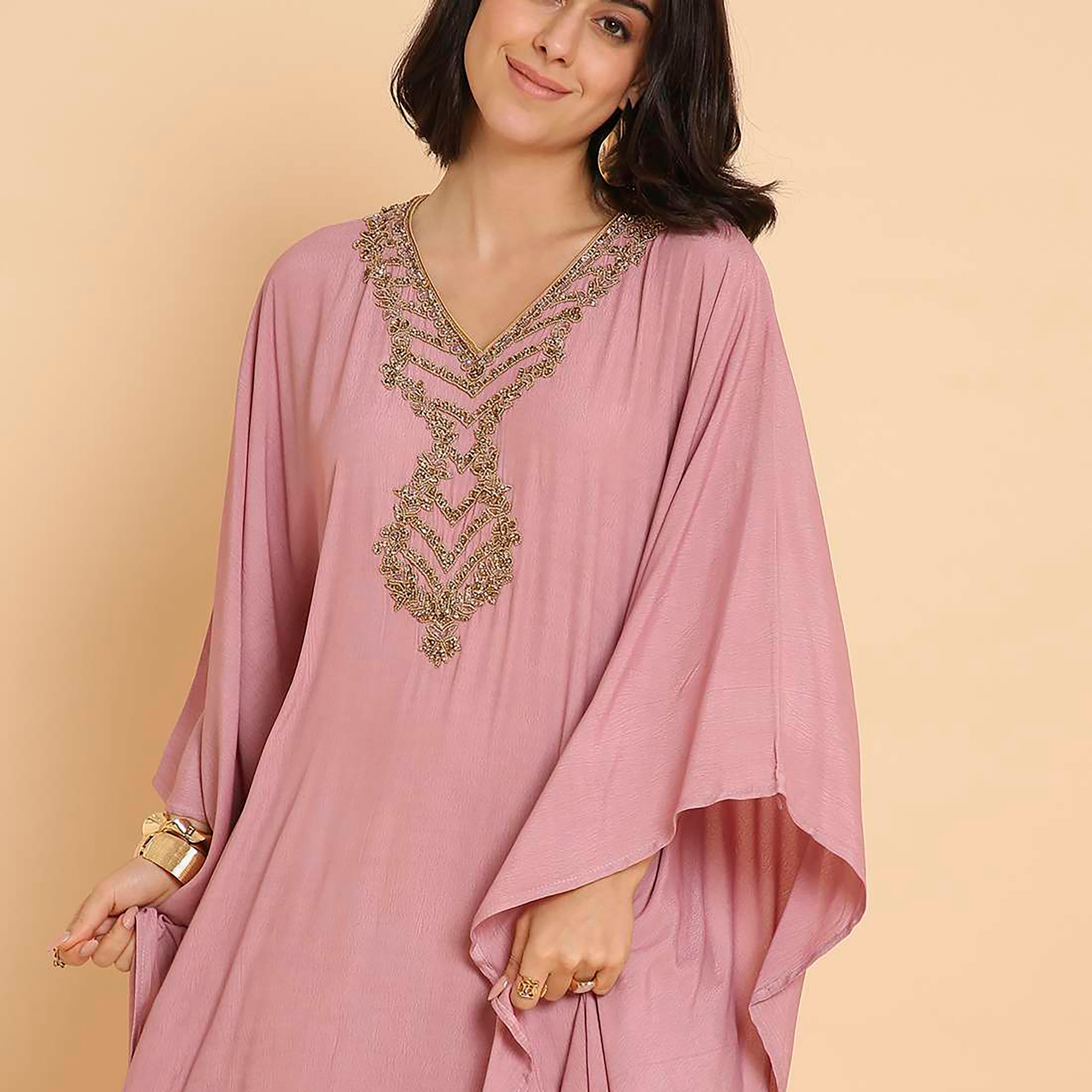HanaandSara Beaded Yoke Women's Evening Kaftan Style Jalabiya-women-arabicclothing-jalabiyas-image-2