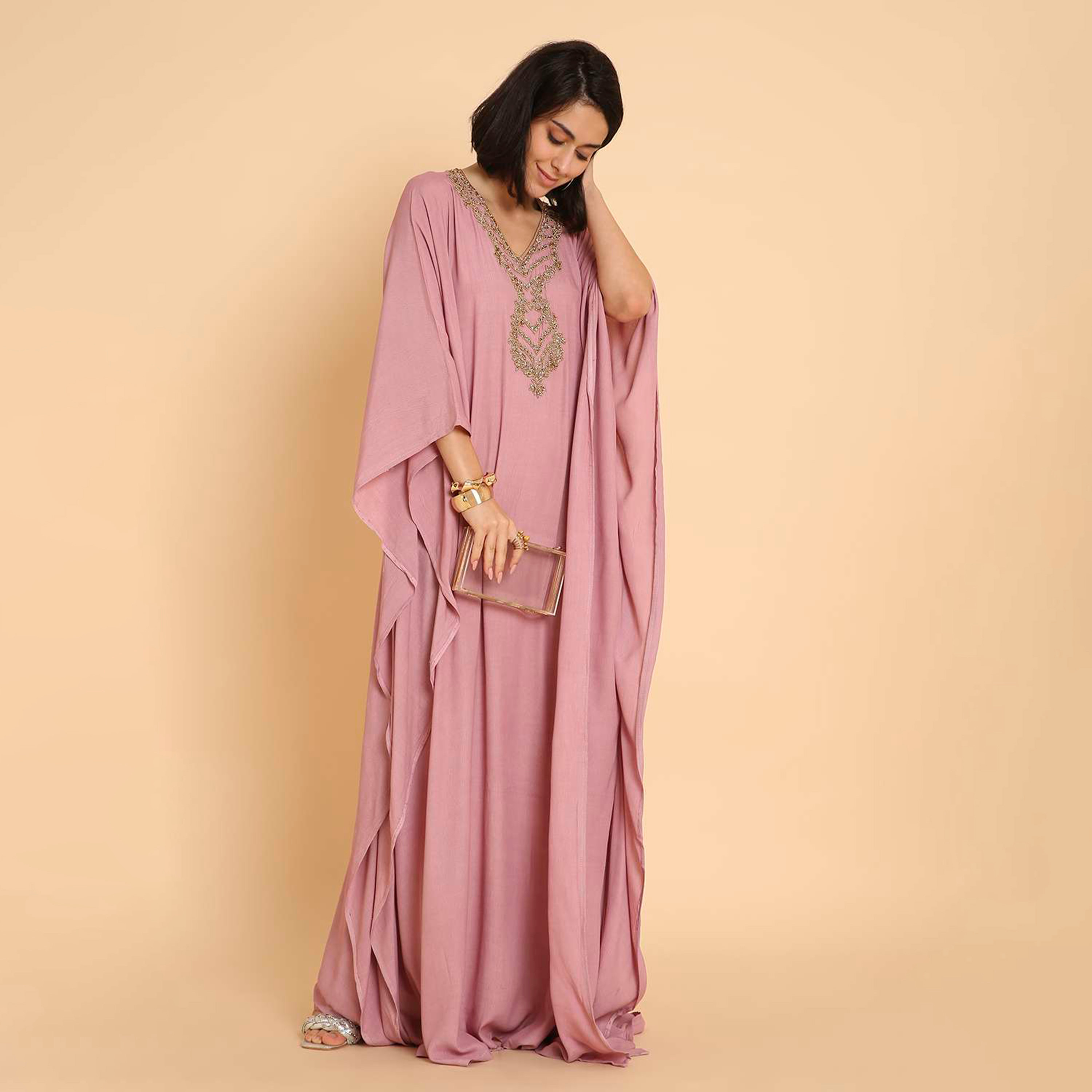 HanaandSara Beaded Yoke Women's Evening Kaftan Style Jalabiya-women-arabicclothing-jalabiyas-image-4