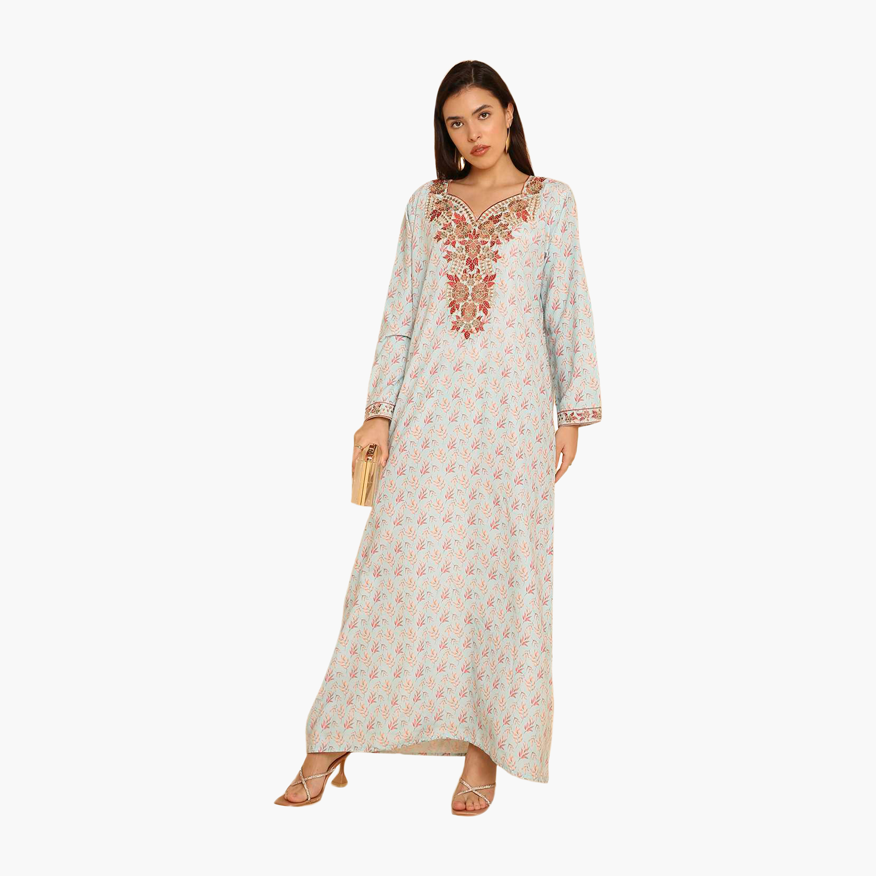 جلابية نسائية مطرزة بنقشة أوراق الشجر من هنا اند سارة-women-arabicclothing-jalabiyas-image-1