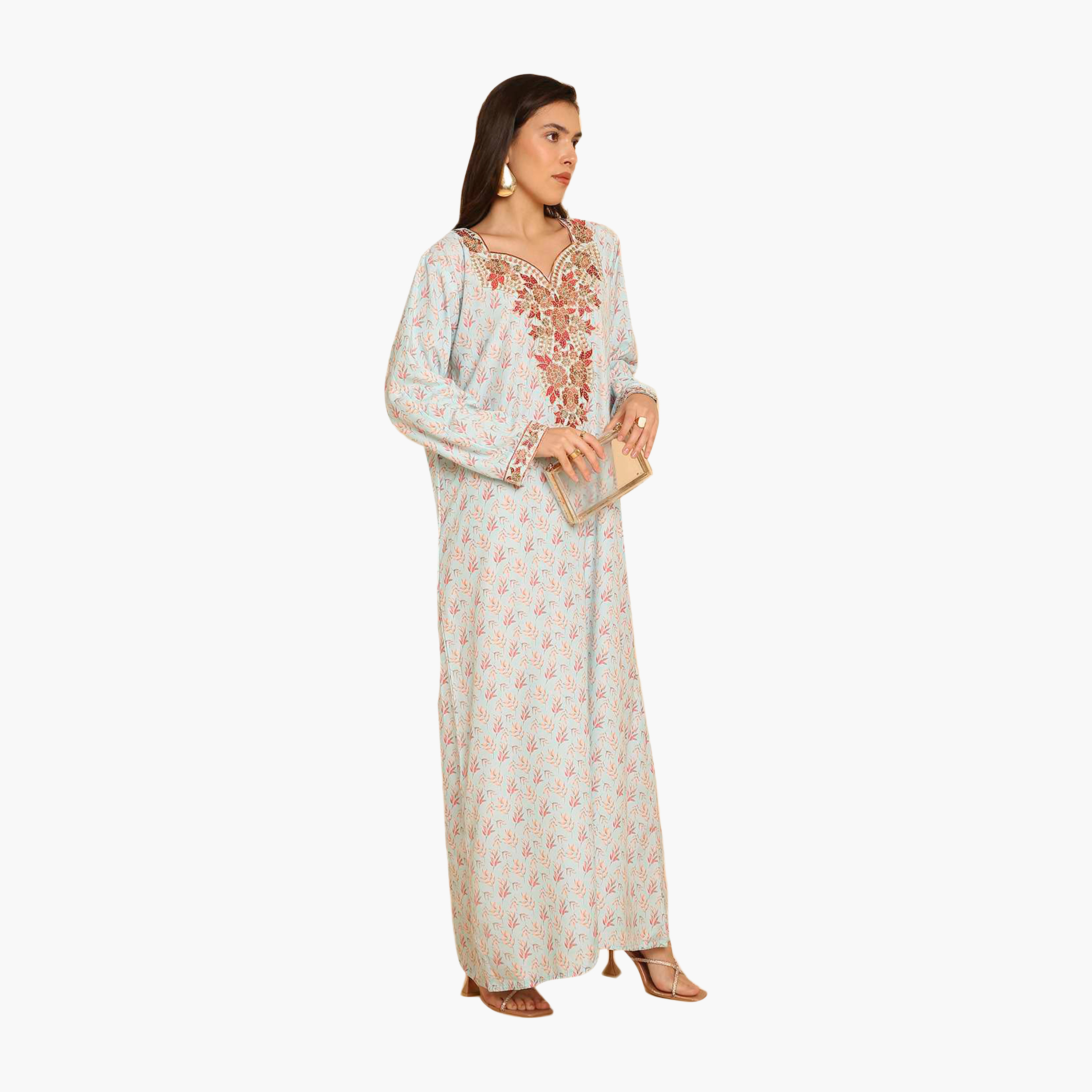 جلابية نسائية مطرزة بنقشة أوراق الشجر من هنا اند سارة-women-arabicclothing-jalabiyas-image-3
