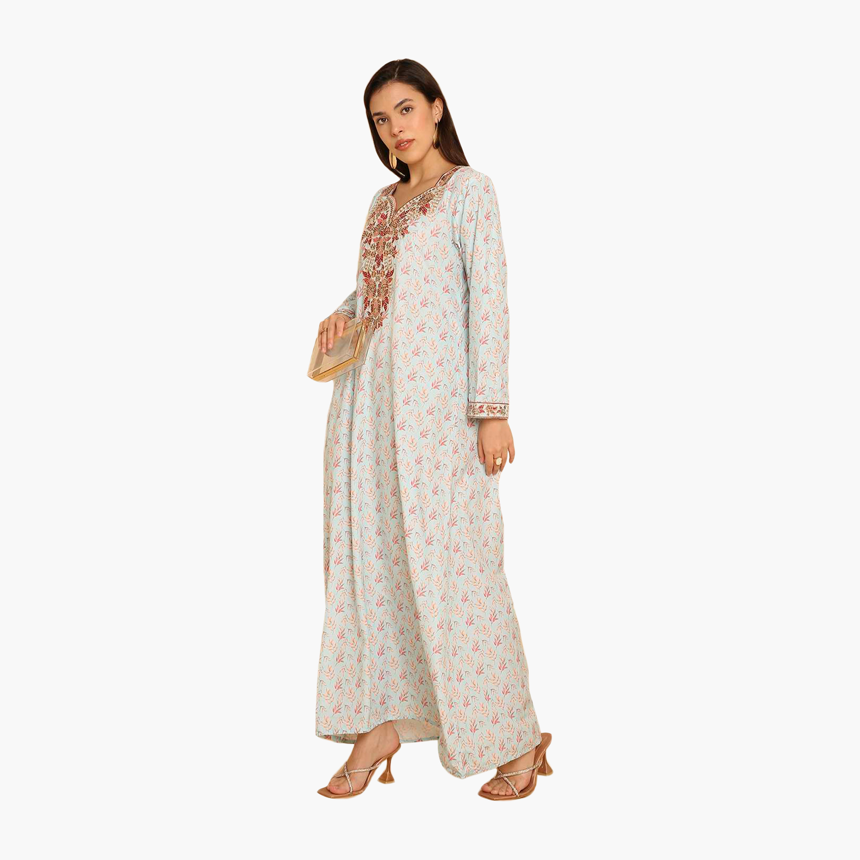 جلابية نسائية مطرزة بنقشة أوراق الشجر من هنا اند سارة-women-arabicclothing-jalabiyas-image-4