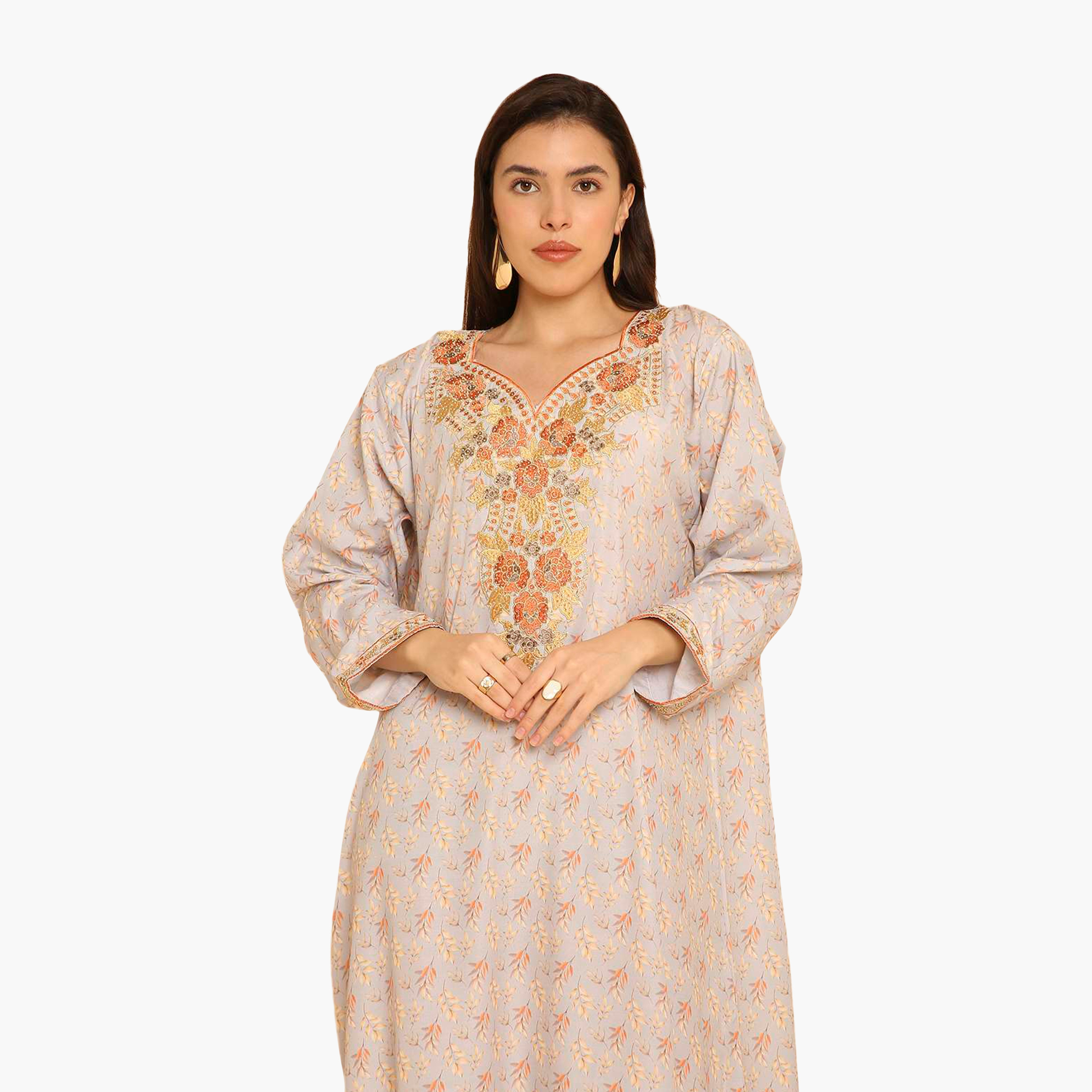 جلابية نسائية مطرزة بنقشة أوراق الشجر من هنا اند سارة-women-arabicclothing-jalabiyas-image-7