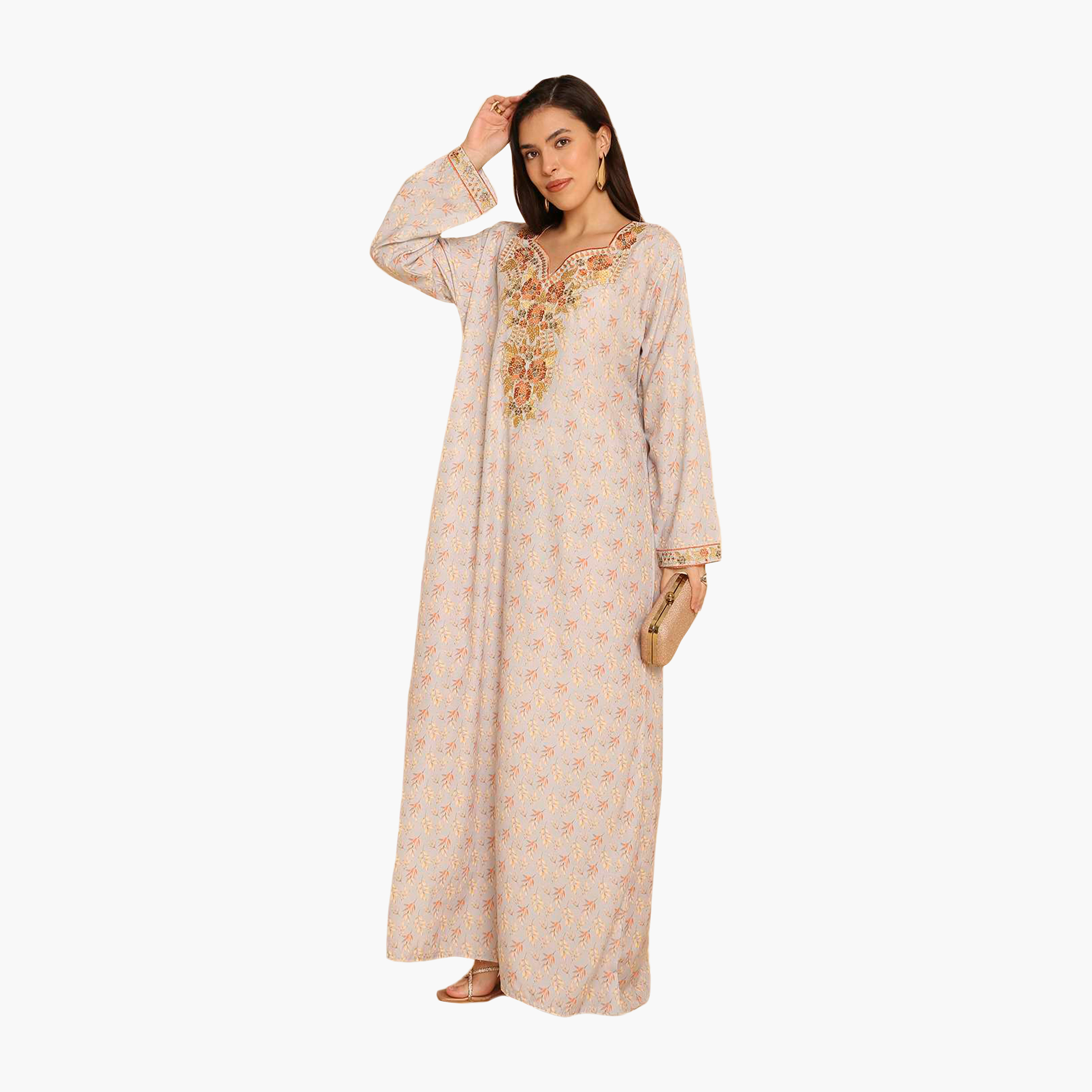 جلابية نسائية مطرزة بنقشة أوراق الشجر من هنا اند سارة-women-arabicclothing-jalabiyas-image-9