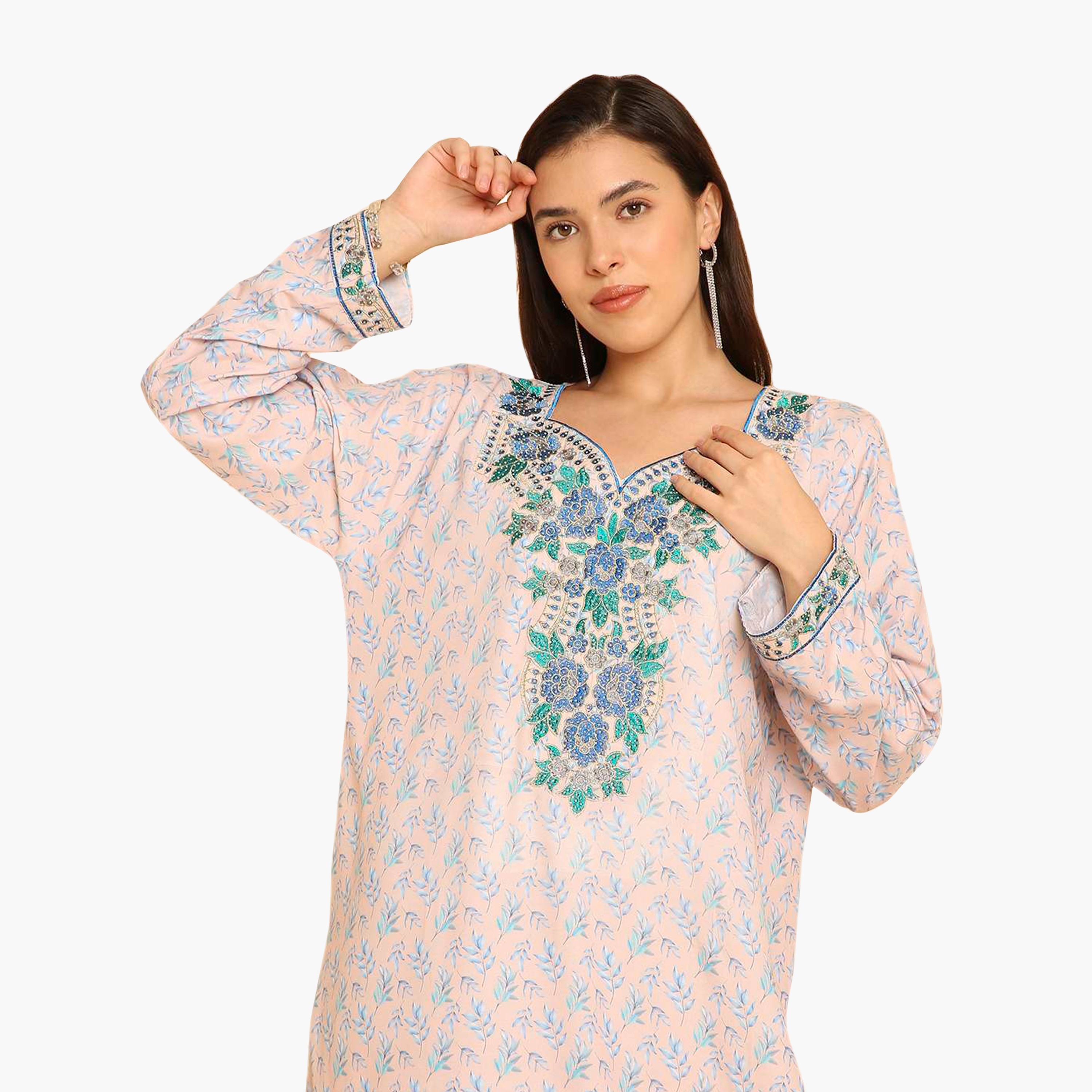 جلابية نسائية مطرزة بنقشة أوراق الشجر من هنا اند سارة-women-arabicclothing-jalabiyas-image-12