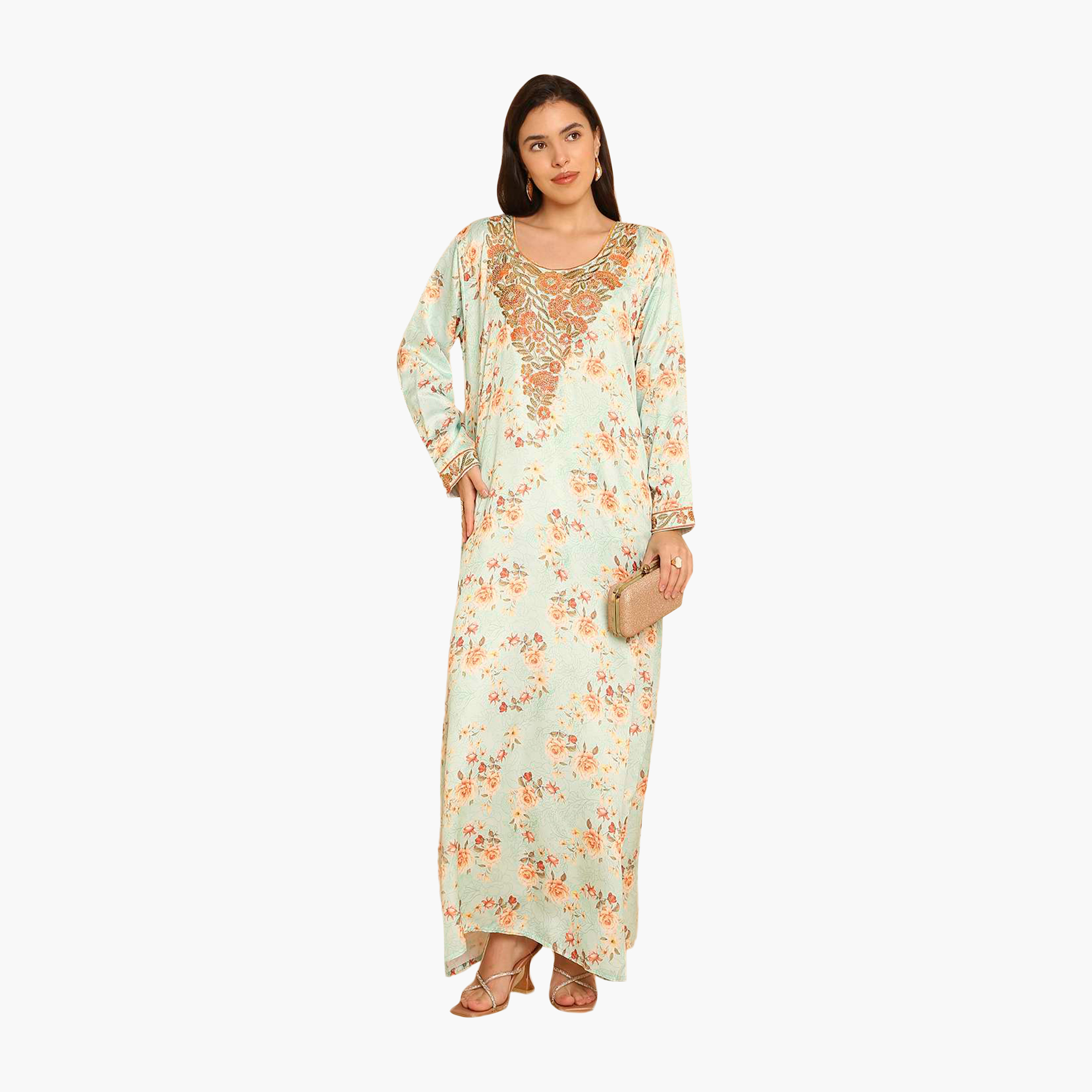 جلابية نسائية مطرزة بنقشة زهور من هنا اند سارة-women-arabicclothing-jalabiyas-image-1