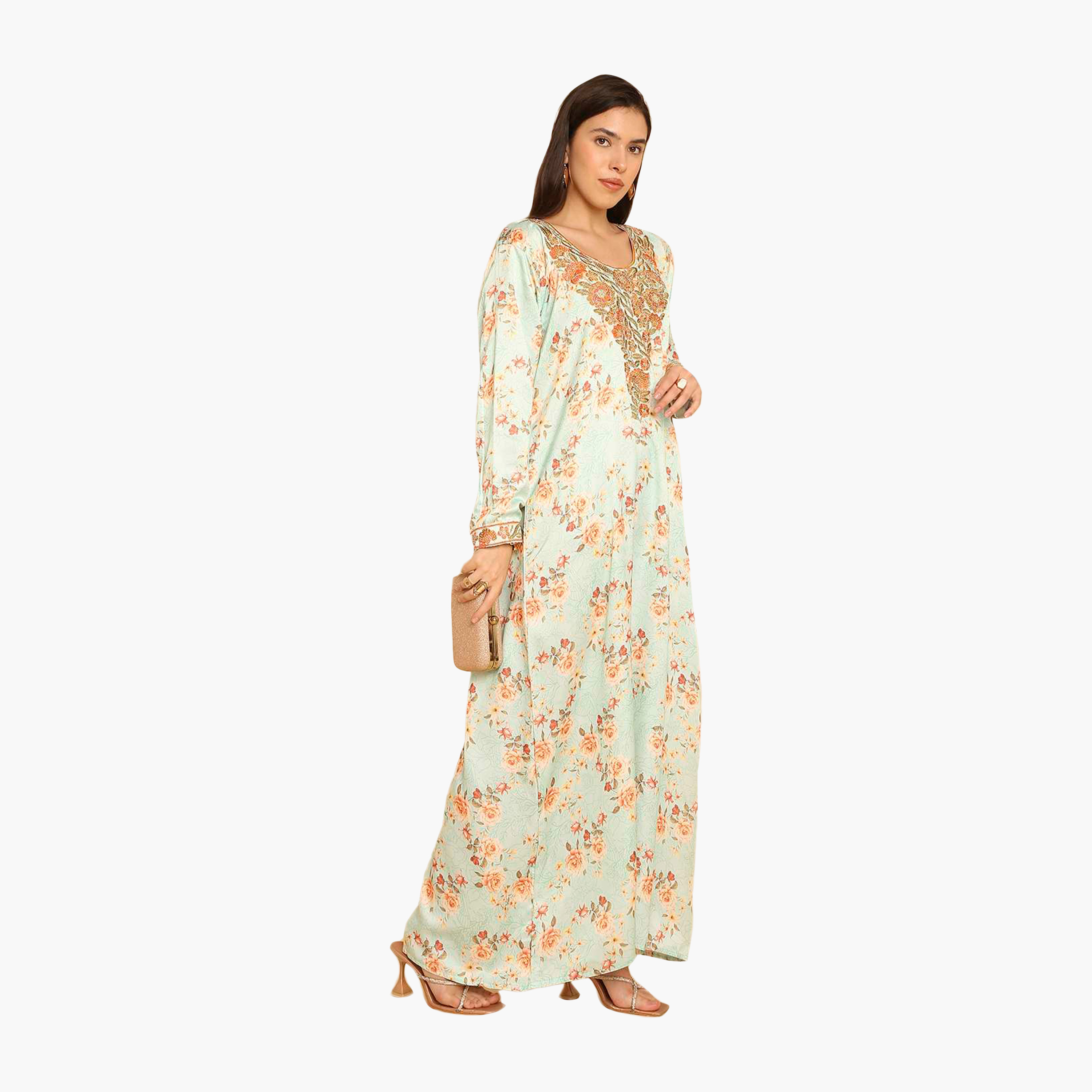 HanaandSara Floral Print Embroidered Yoke Women's Jalabiya-women-arabicclothing-jalabiyas-image-3