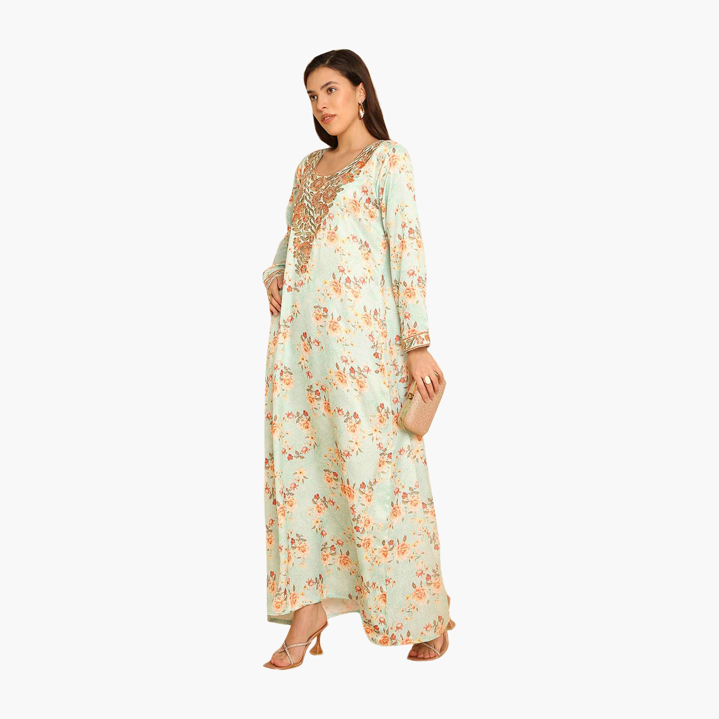 جلابية نسائية مطرزة بنقشة زهور من هنا اند سارة-women-arabicclothing-jalabiyas-image-4