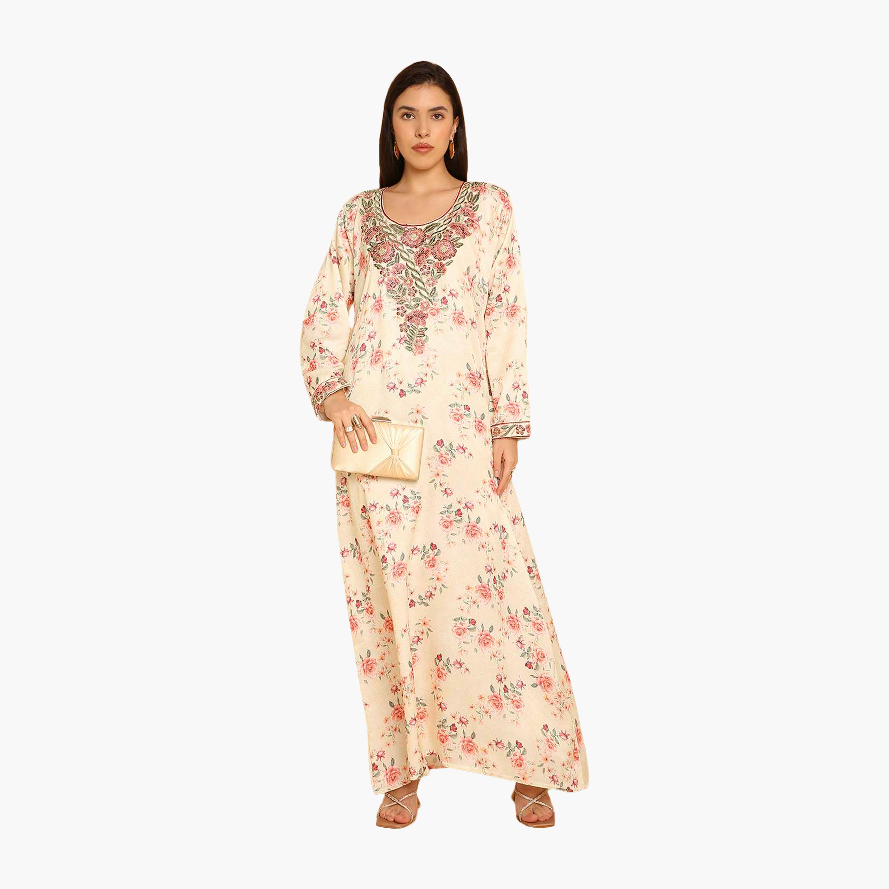 HanaandSara Floral Print Embroidered Yoke Women's Jalabiya-women-arabicclothing-jalabiyas-image-6
