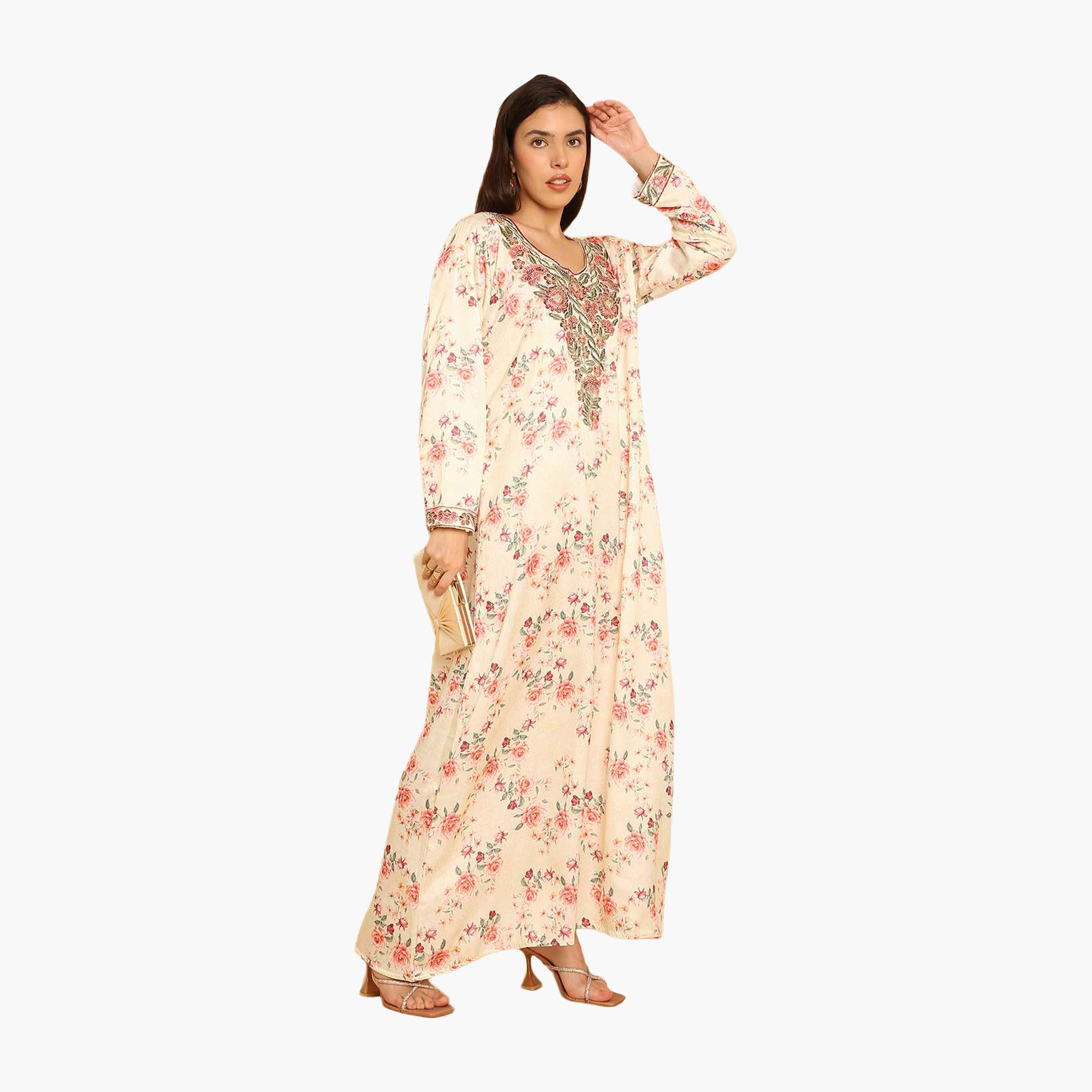 HanaandSara Floral Print Embroidered Yoke Women's Jalabiya-women-arabicclothing-jalabiyas-image-8
