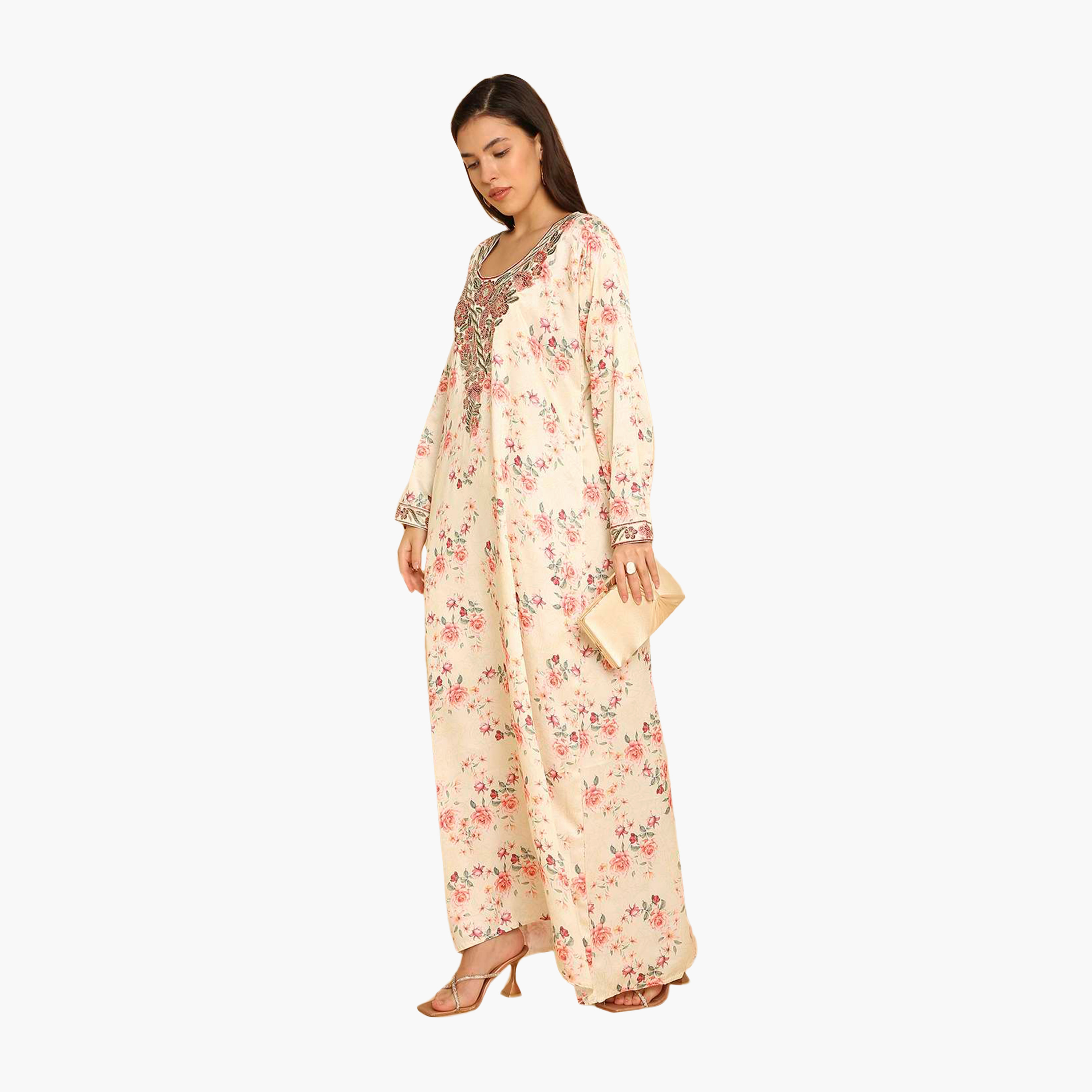 HanaandSara Floral Print Embroidered Yoke Women's Jalabiya-women-arabicclothing-jalabiyas-image-9