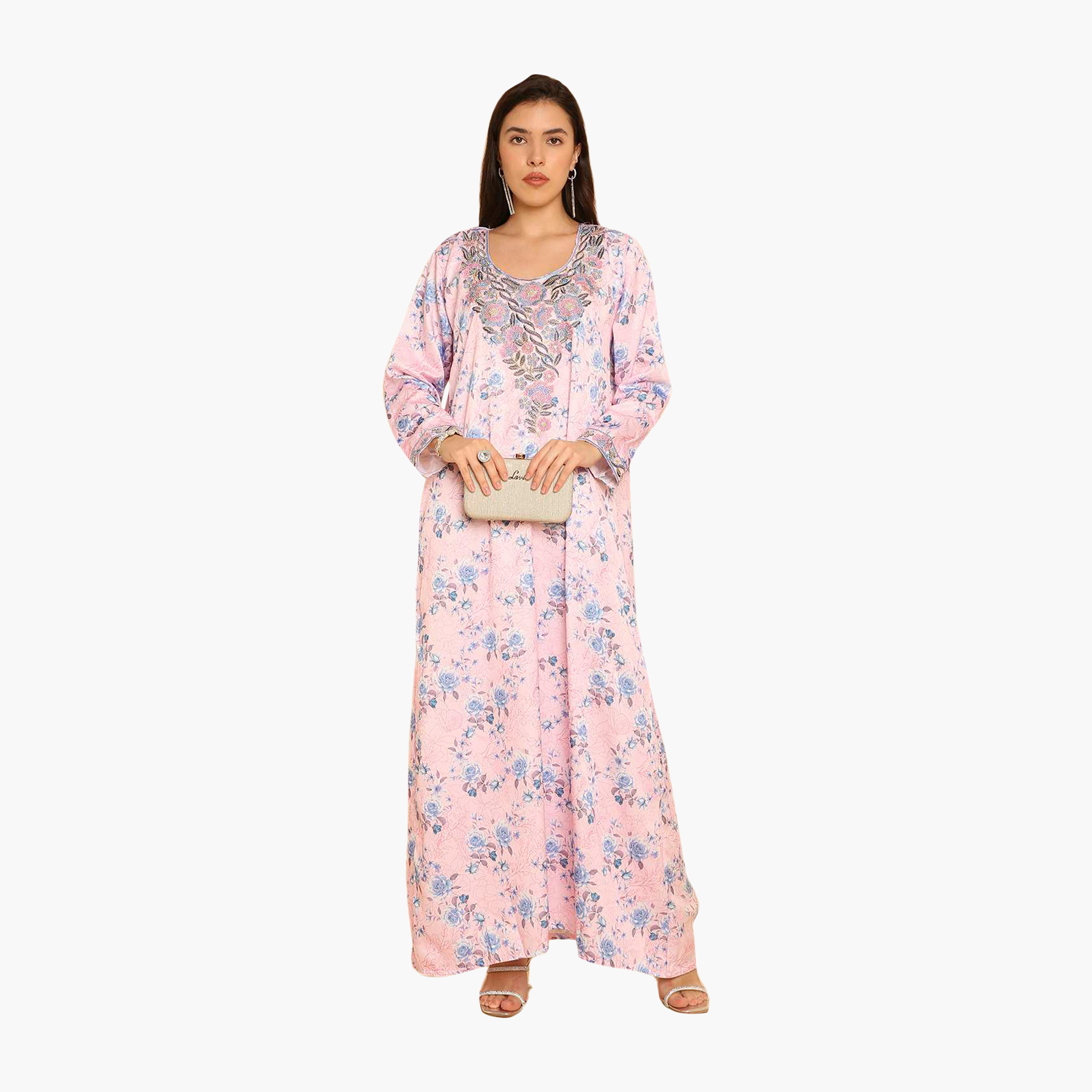 HanaandSara Floral Print Embroidered Yoke Women's Jalabiya-women-arabicclothing-jalabiyas-image-11