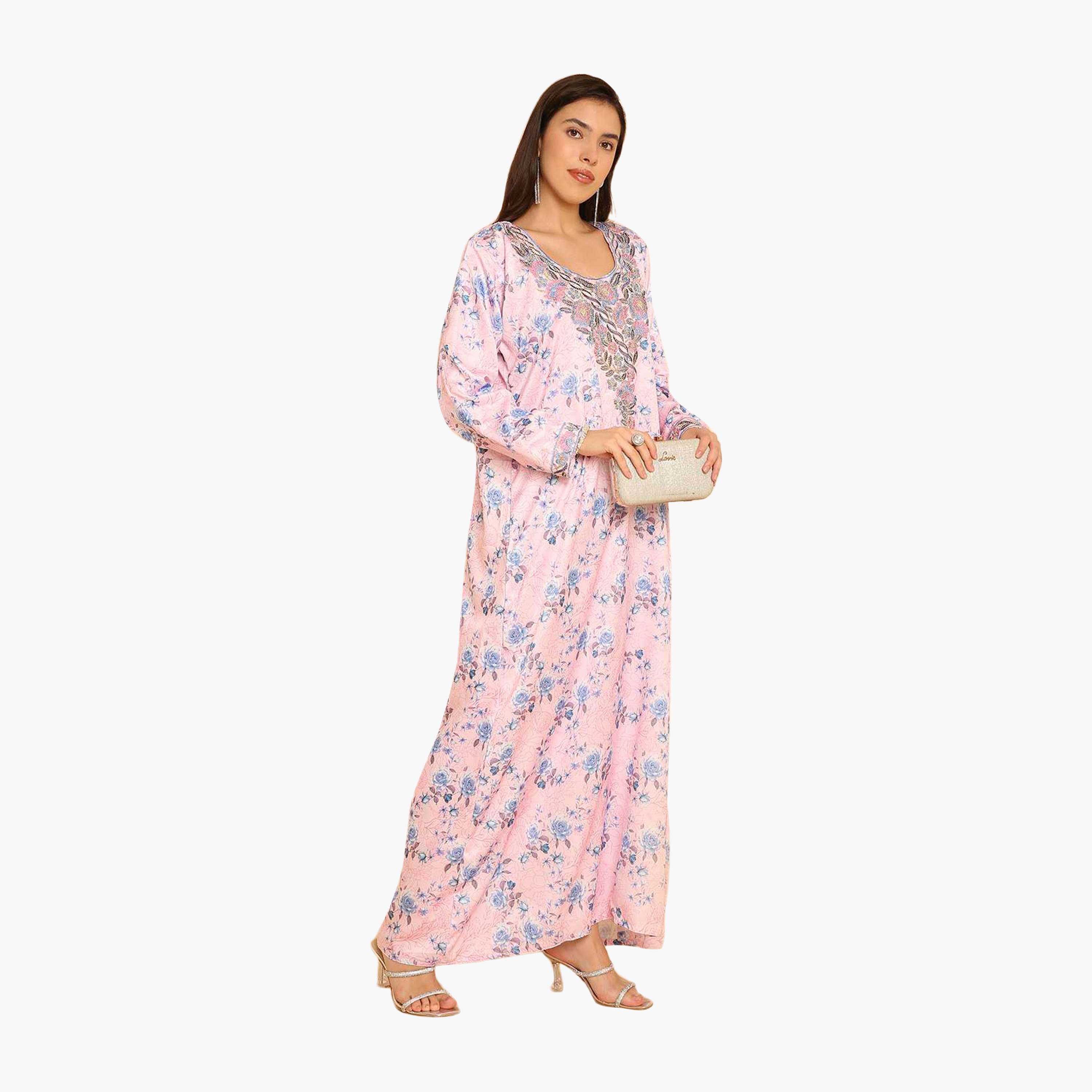 HanaandSara Floral Print Embroidered Yoke Women's Jalabiya-women-arabicclothing-jalabiyas-image-13