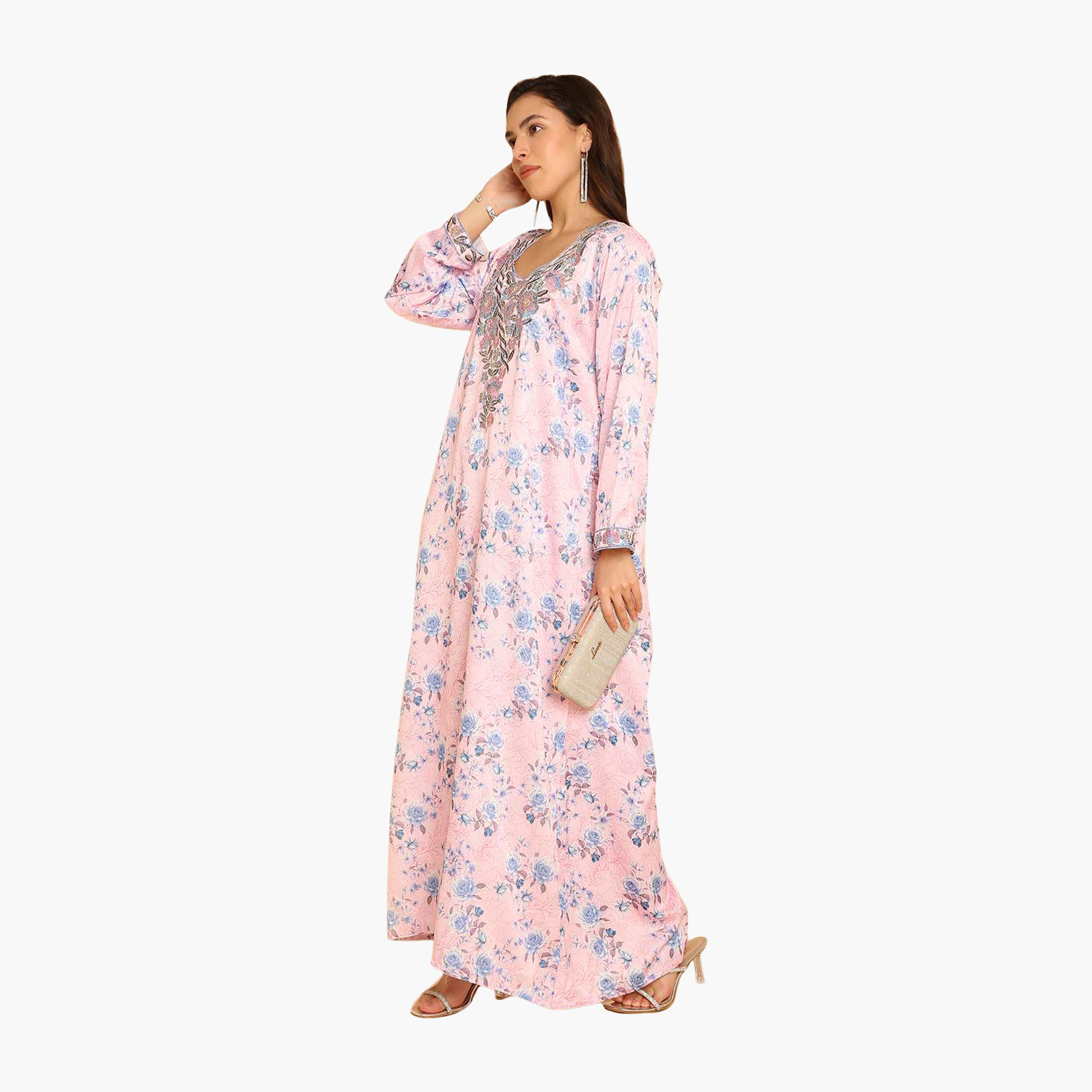 HanaandSara Floral Print Embroidered Yoke Women's Jalabiya-women-arabicclothing-jalabiyas-image-14