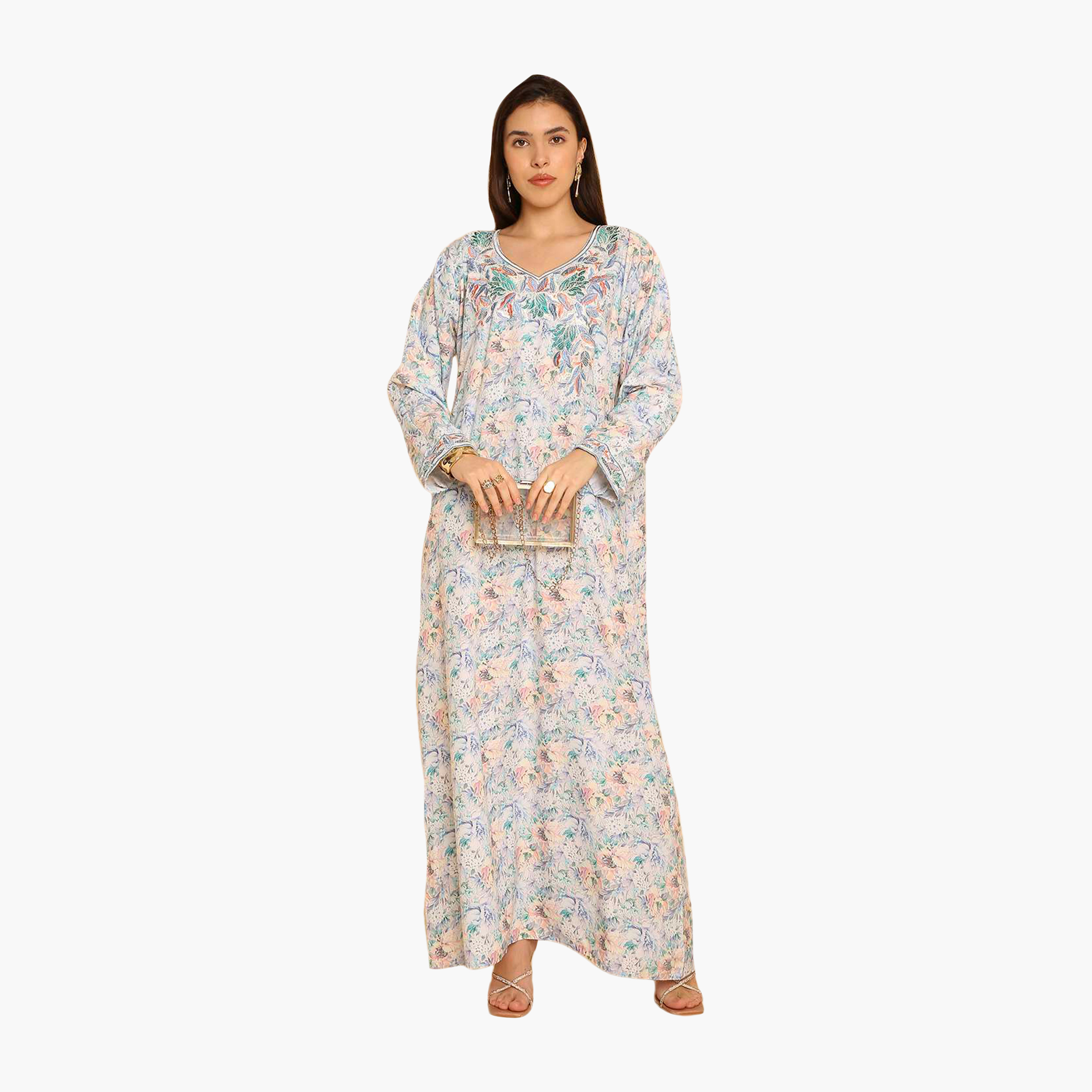 HanaandSara Floral Print Embroidered Yoke Women's Jalabiya-women-arabicclothing-jalabiyas-image-11