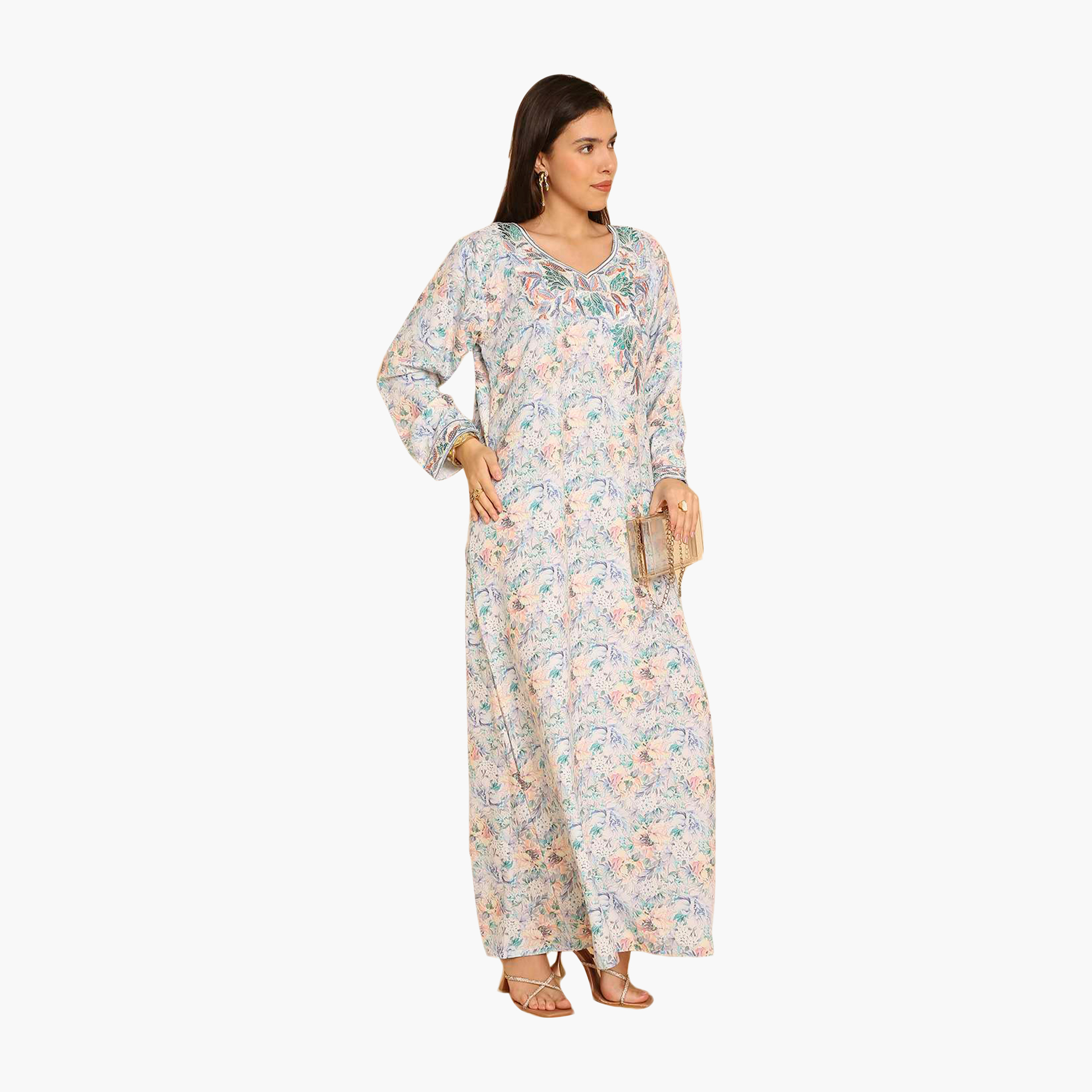 HanaandSara Floral Print Embroidered Yoke Women's Jalabiya-women-arabicclothing-jalabiyas-image-13