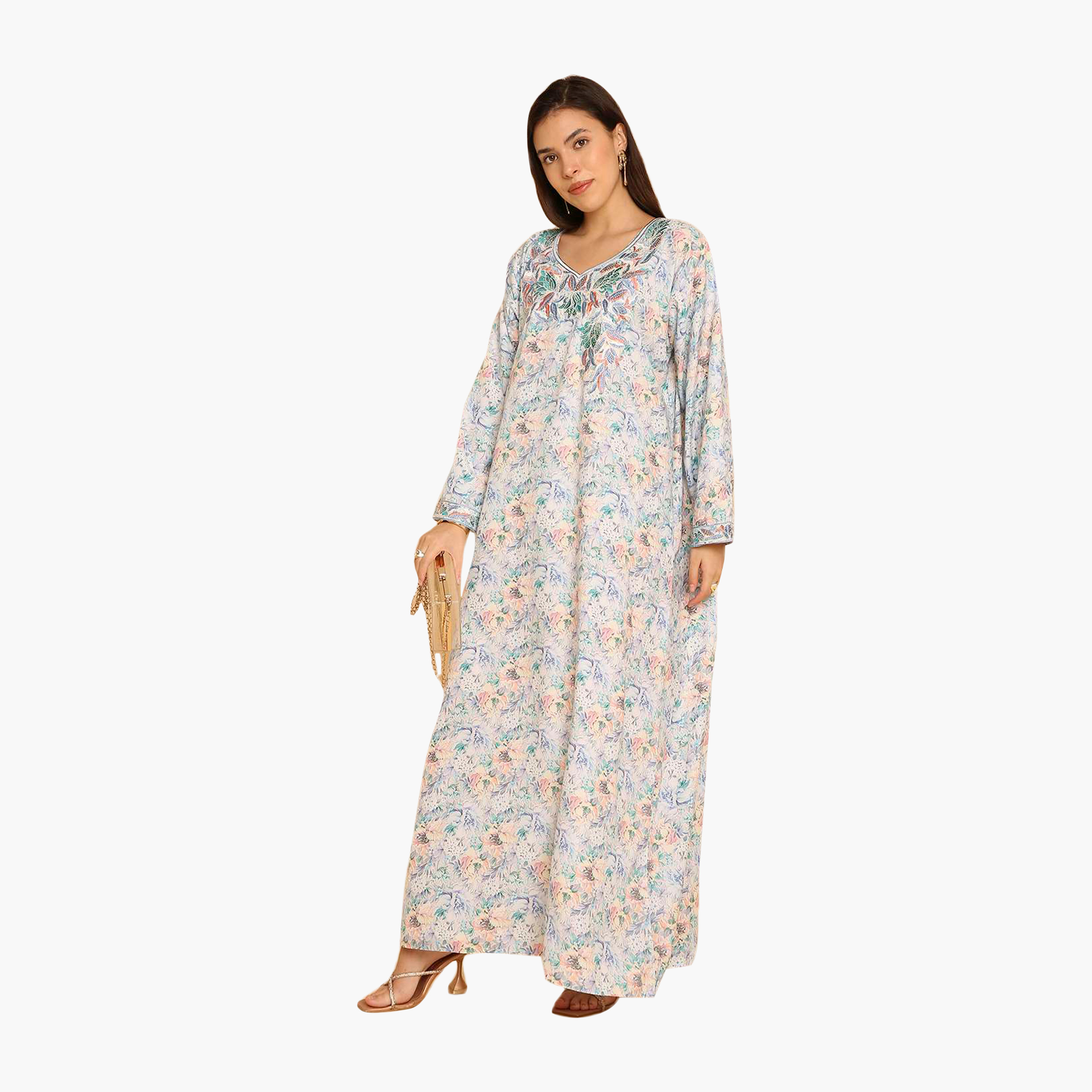 HanaandSara Floral Print Embroidered Yoke Women's Jalabiya-women-arabicclothing-jalabiyas-image-14