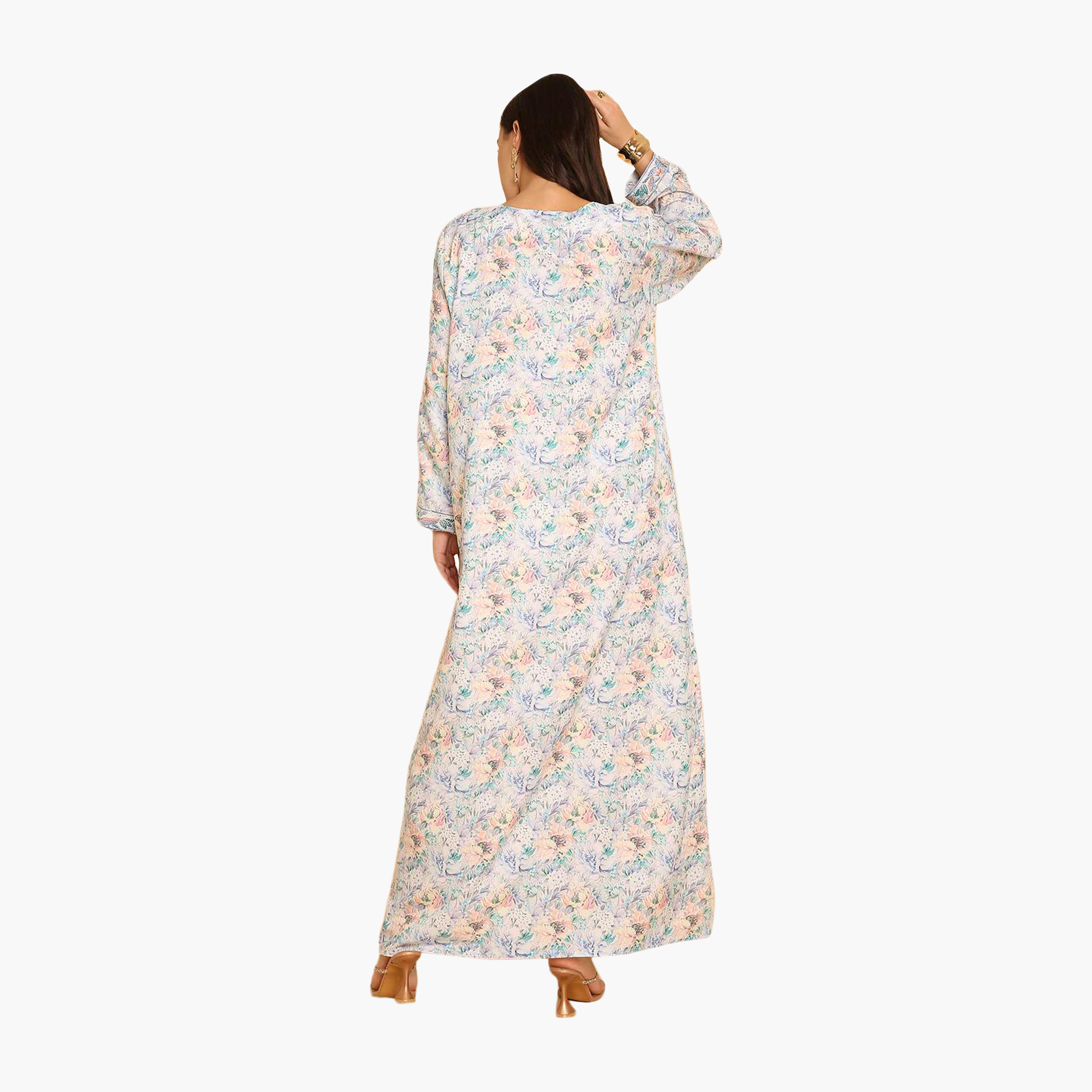 HanaandSara Floral Print Embroidered Yoke Women's Jalabiya-women-arabicclothing-jalabiyas-image-15
