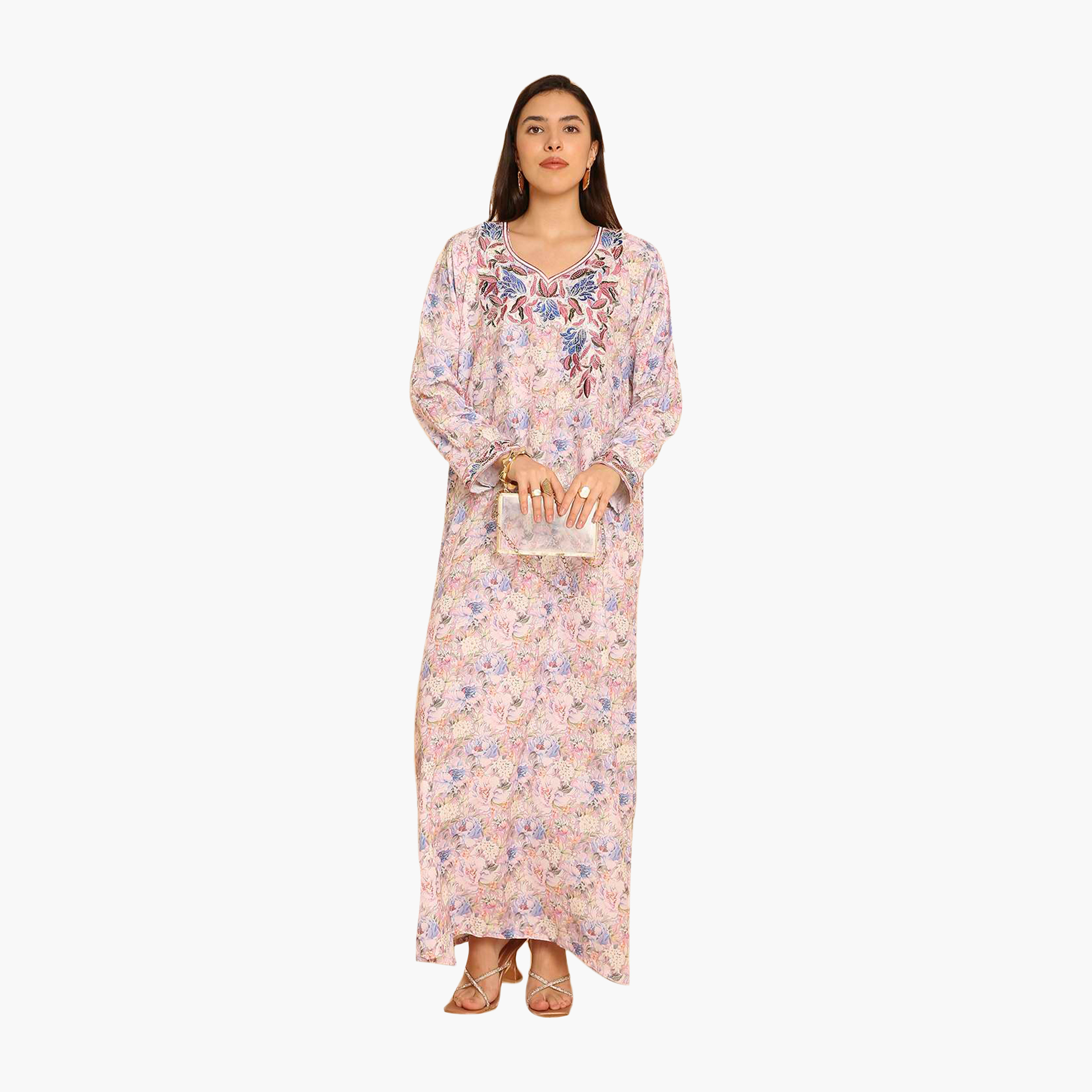 HanaandSara Floral Print Embroidered Yoke Women's Jalabiya-women-arabicclothing-jalabiyas-image-1