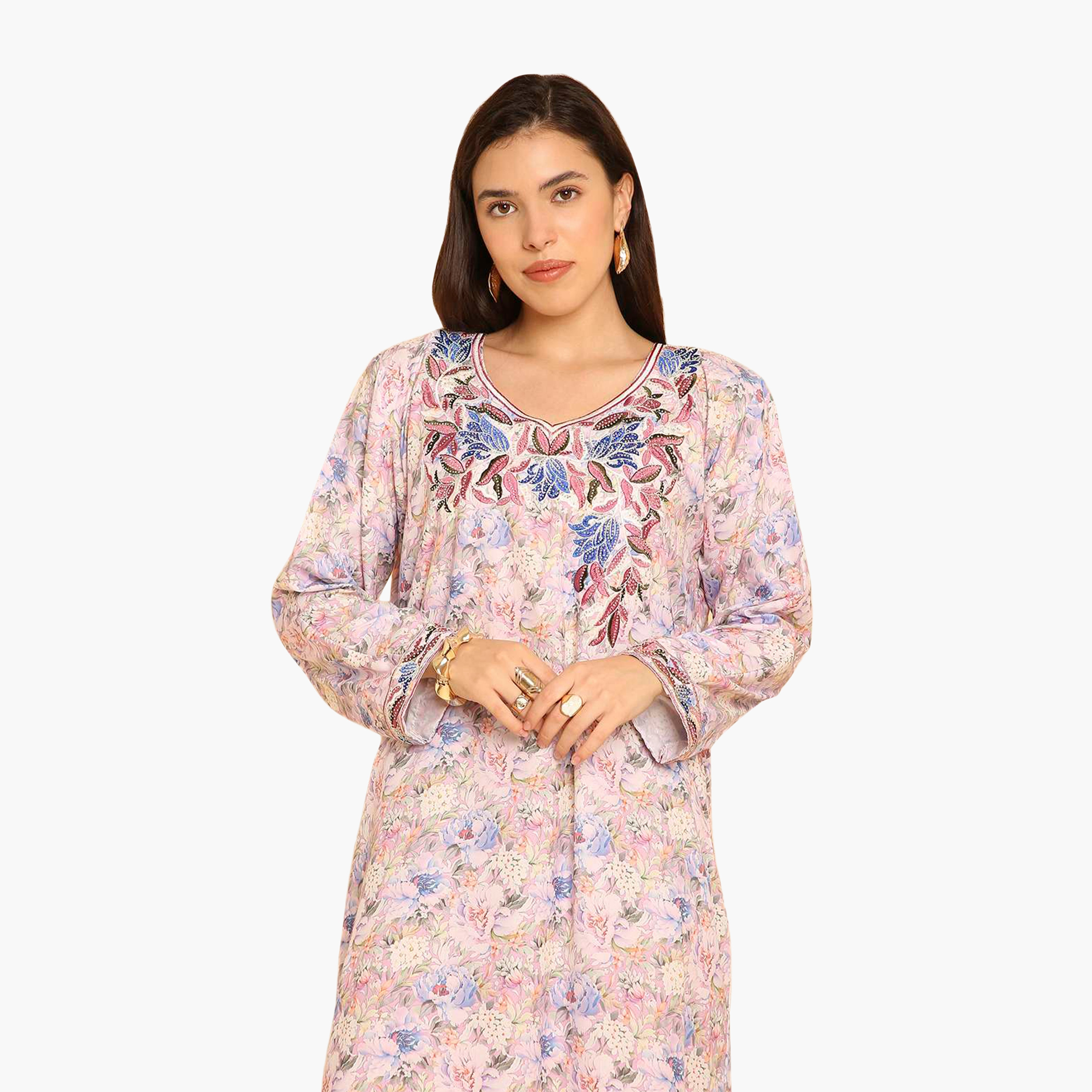 جلابية نسائية مطرزة بنقشة زهور من هنا اند سارة-women-arabicclothing-jalabiyas-image-2