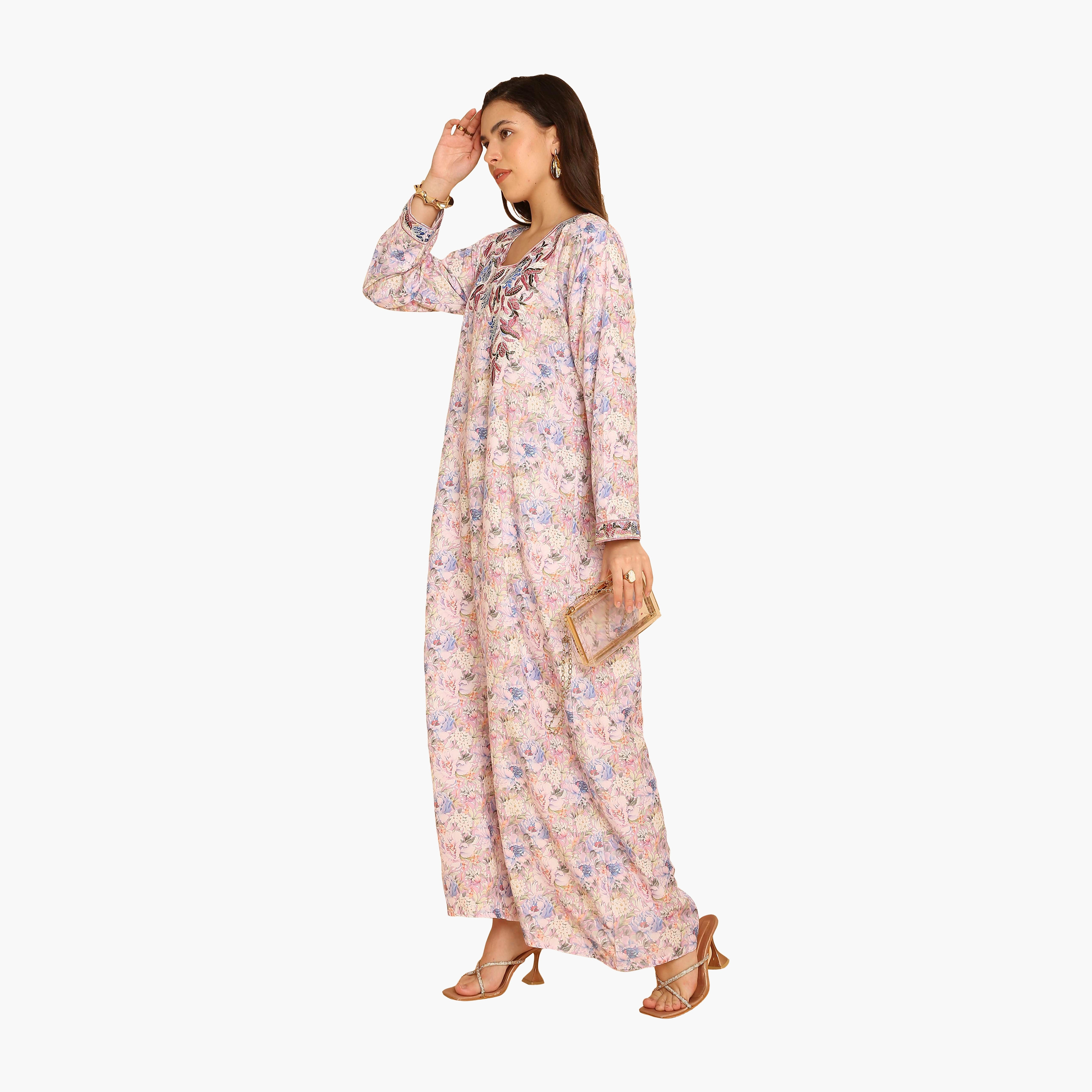 جلابية نسائية مطرزة بنقشة زهور من هنا اند سارة-women-arabicclothing-jalabiyas-image-4
