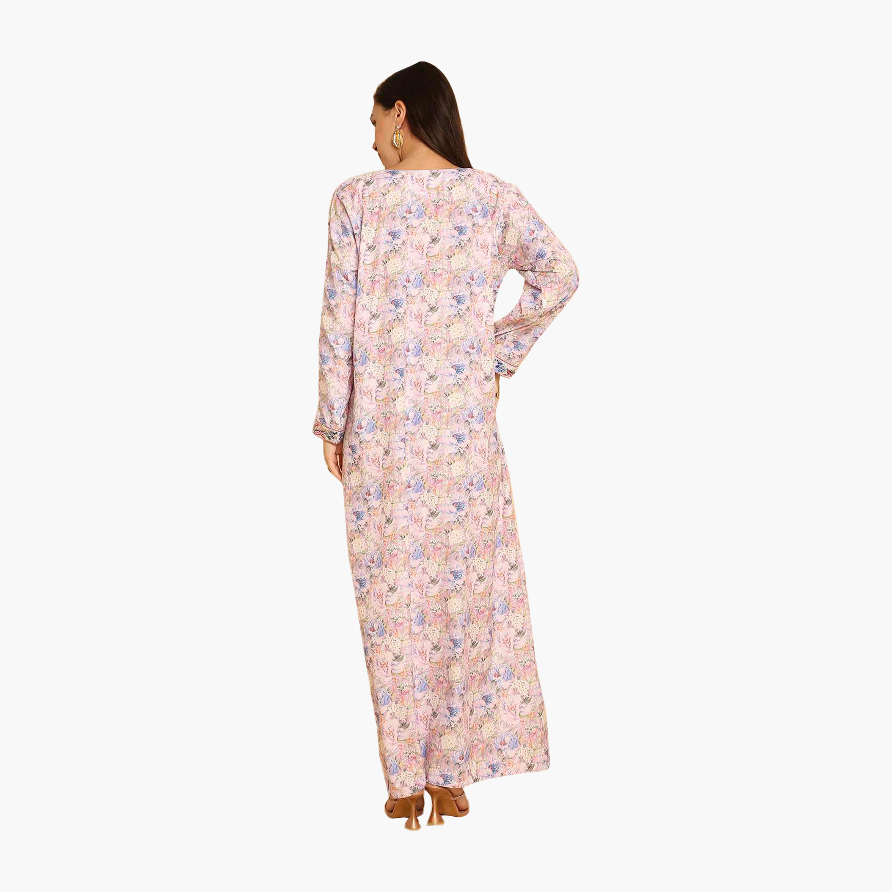 جلابية نسائية مطرزة بنقشة زهور من هنا اند سارة-women-arabicclothing-jalabiyas-image-5