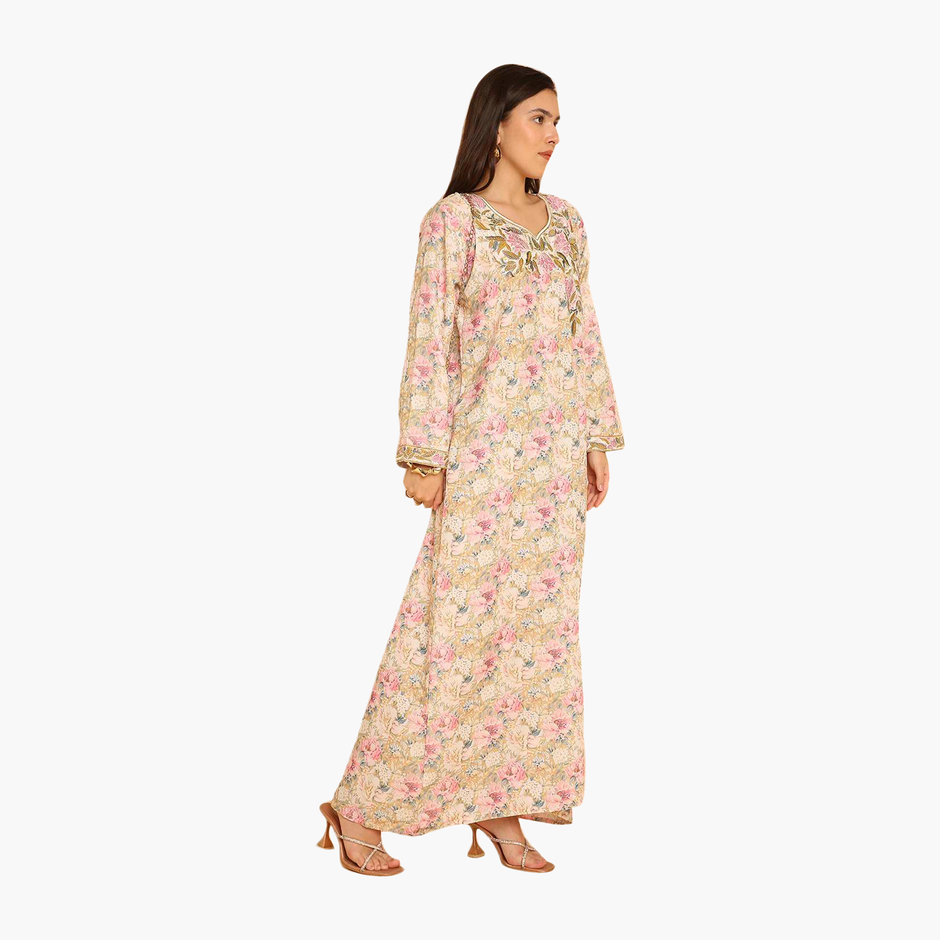 HanaandSara Floral Print Embroidered Yoke Women's Jalabiya-women-arabicclothing-jalabiyas-image-8