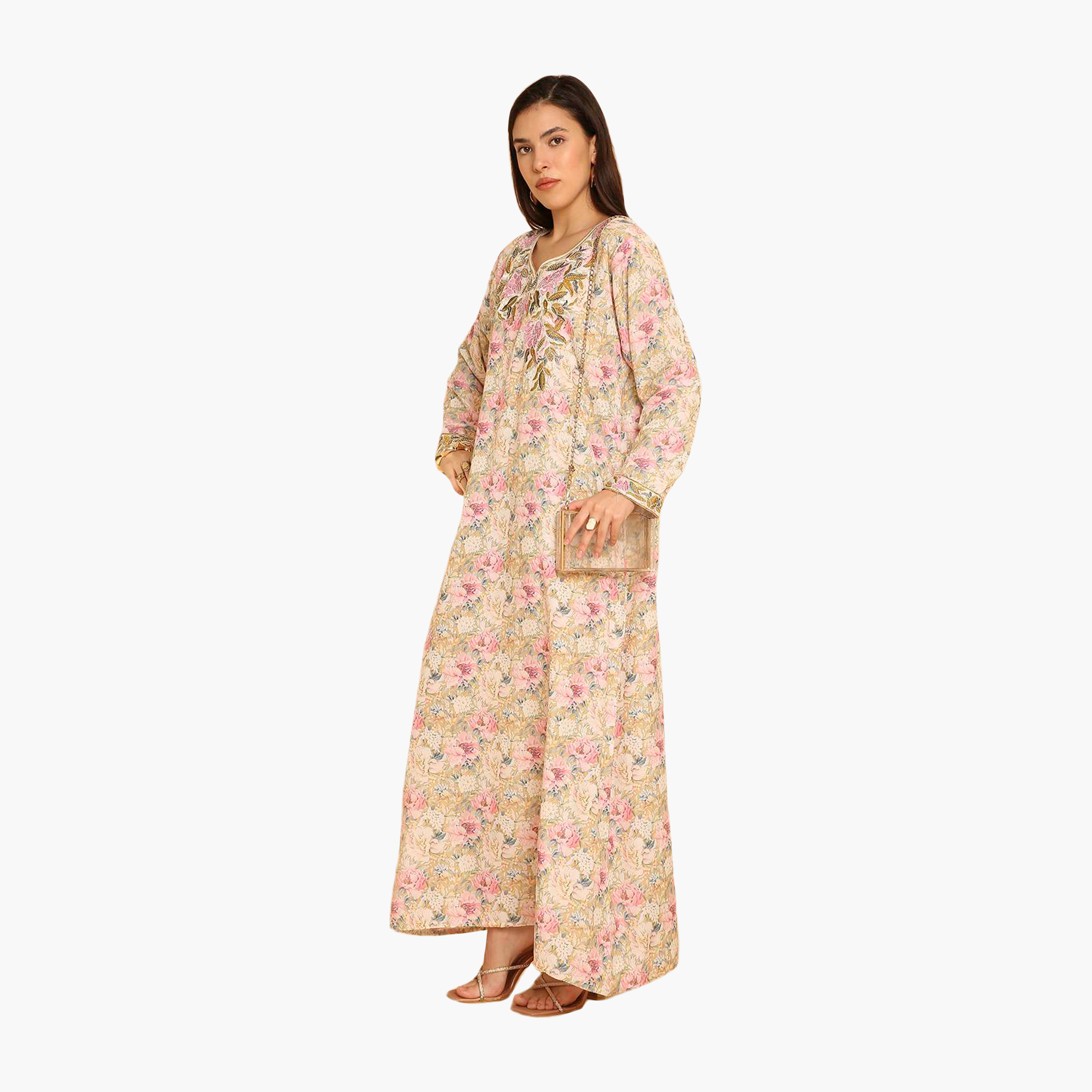 HanaandSara Floral Print Embroidered Yoke Women's Jalabiya-women-arabicclothing-jalabiyas-image-9