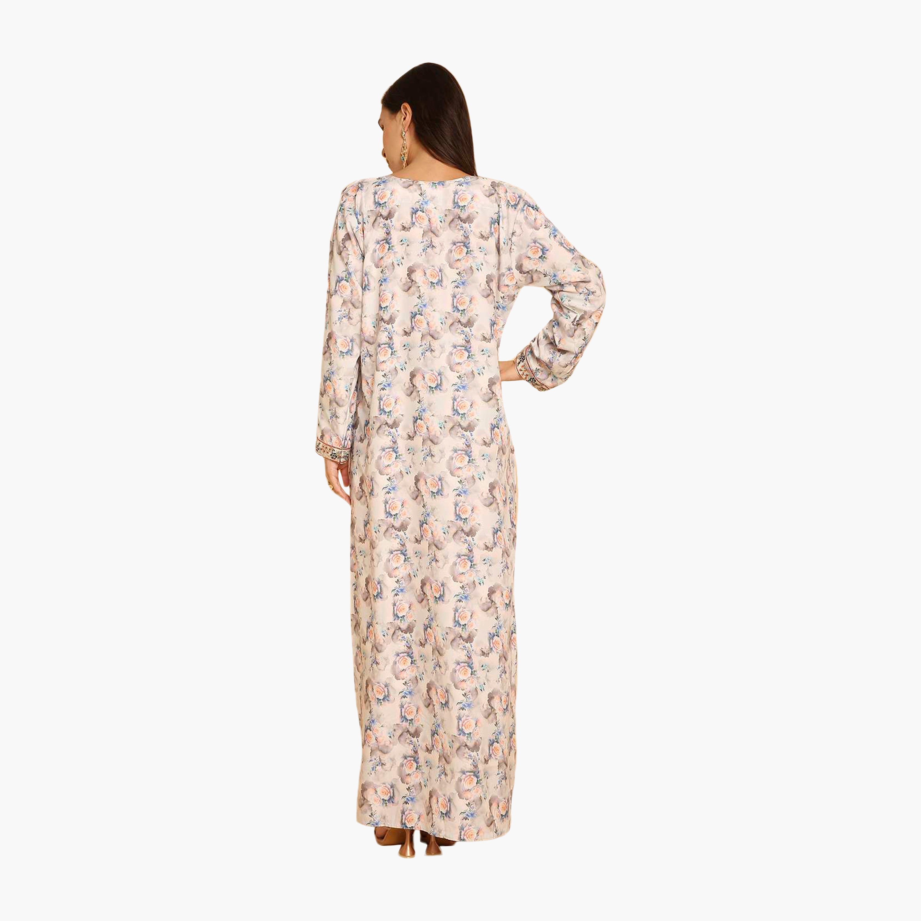 HanaandSara Floral Print Embroidered Yoke Women's Jalabiya-women-arabicclothing-jalabiyas-image-5