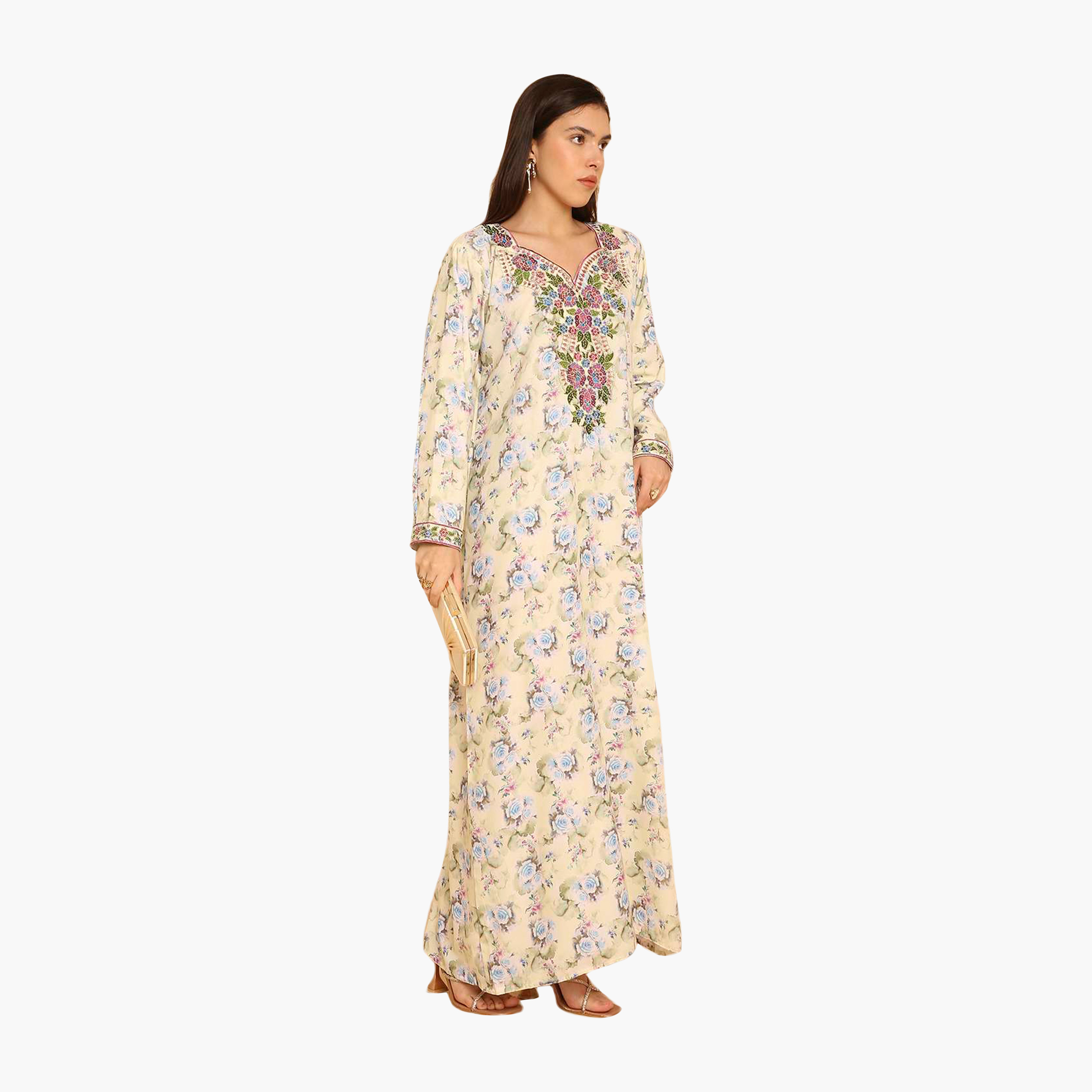 HanaandSara Floral Print Embroidered Yoke Women's Jalabiya-women-arabicclothing-jalabiyas-image-8