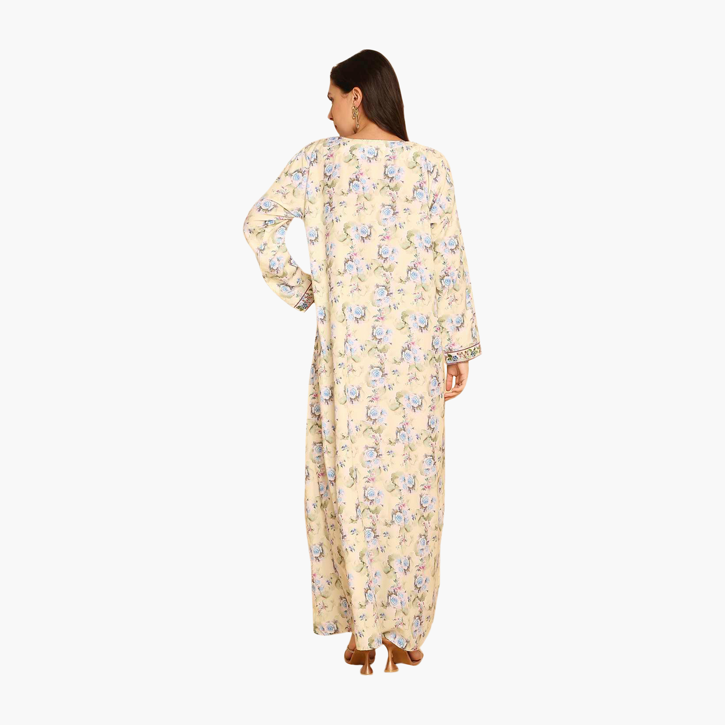 HanaandSara Floral Print Embroidered Yoke Women's Jalabiya-women-arabicclothing-jalabiyas-image-10