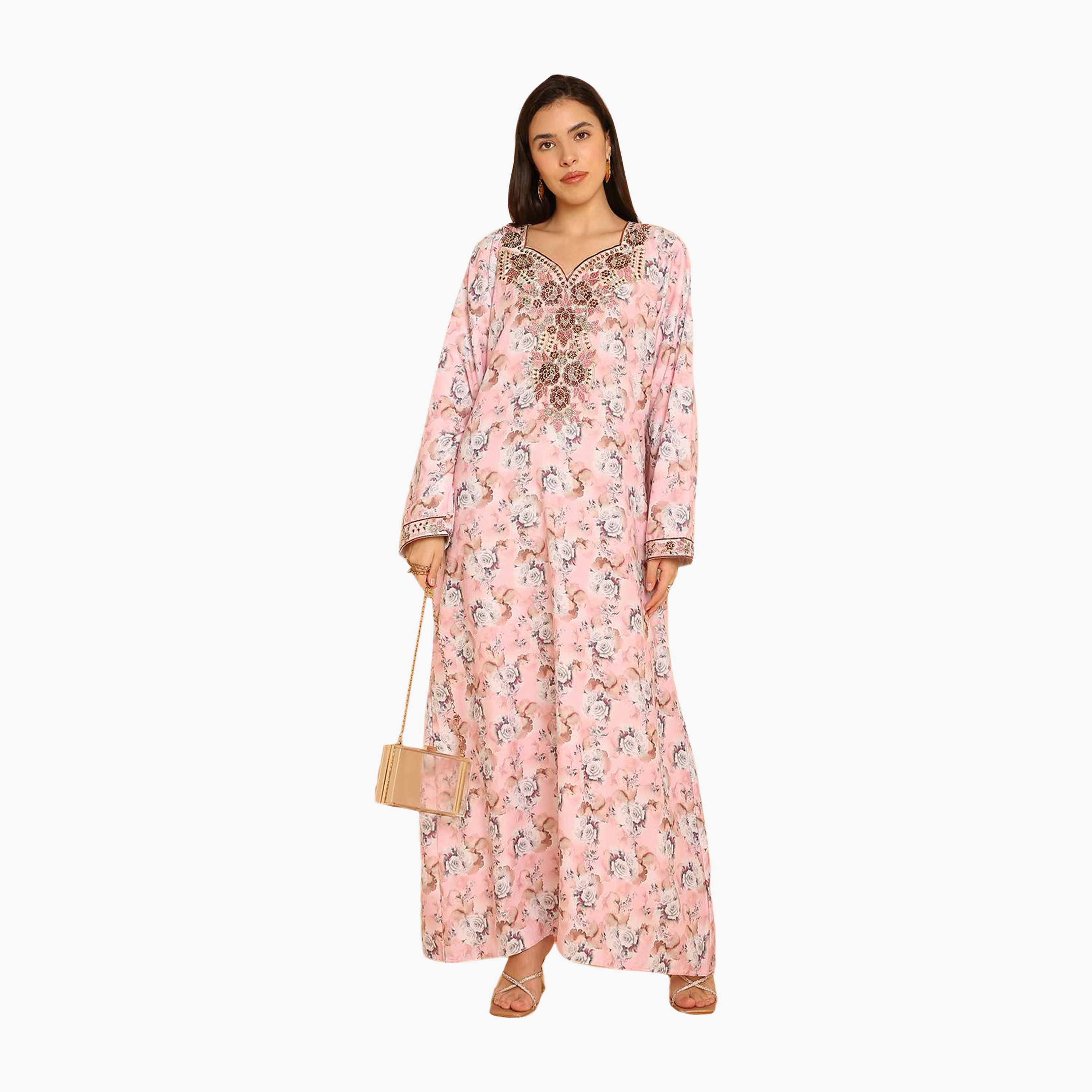 HanaandSara Floral Print Embroidered Yoke Women's Jalabiya-women-arabicclothing-jalabiyas-image-11