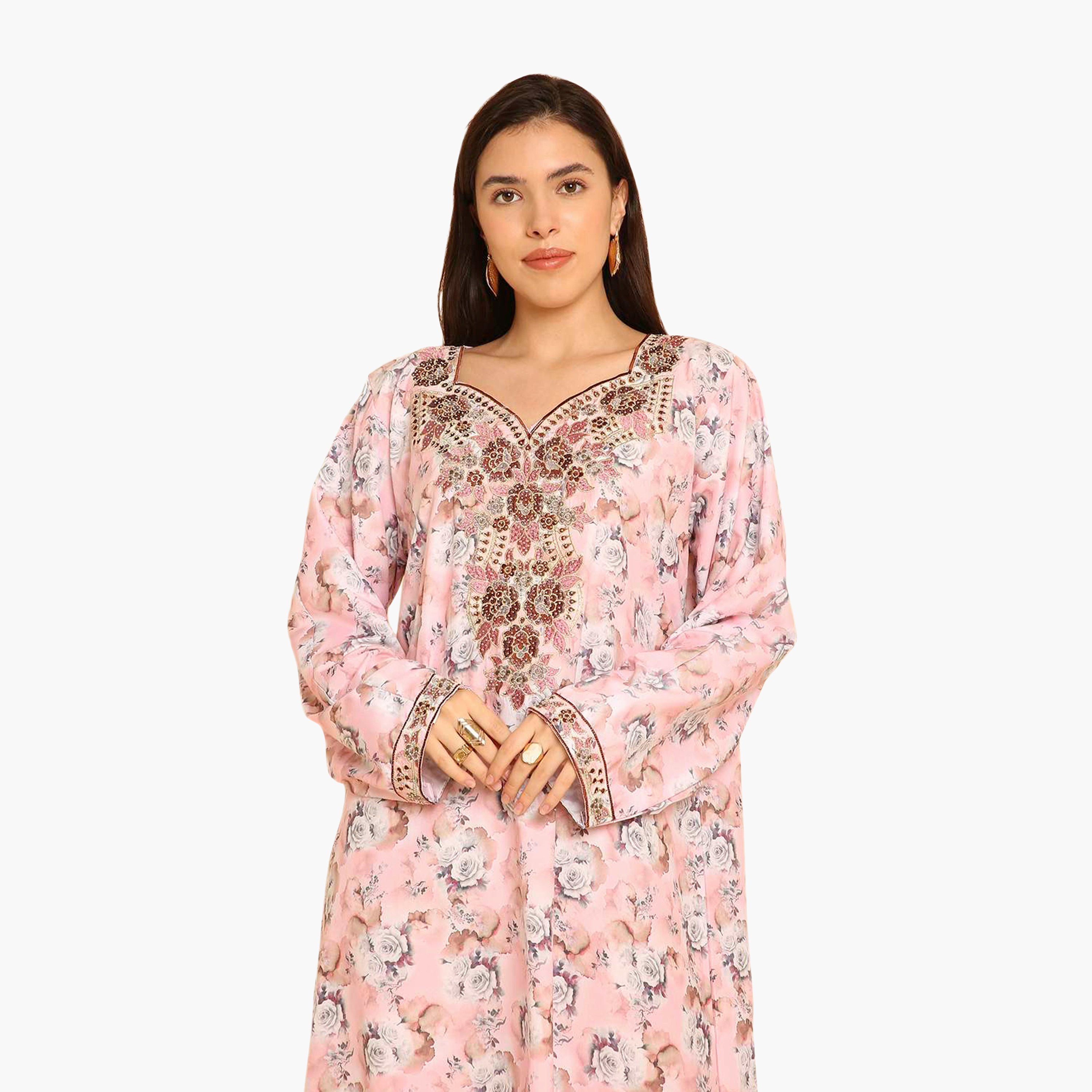 HanaandSara Floral Print Embroidered Yoke Women's Jalabiya-women-arabicclothing-jalabiyas-image-12