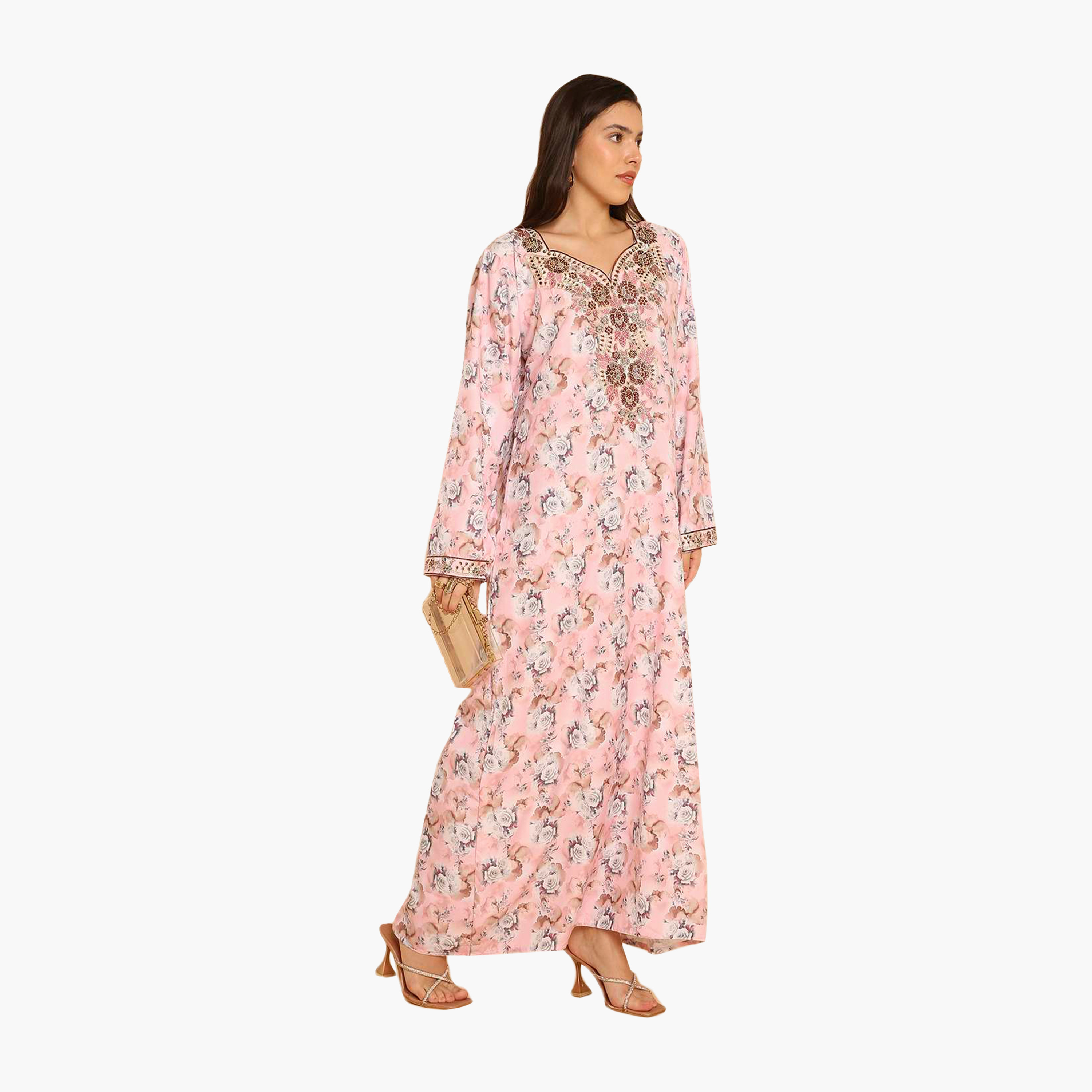 HanaandSara Floral Print Embroidered Yoke Women's Jalabiya-women-arabicclothing-jalabiyas-image-13
