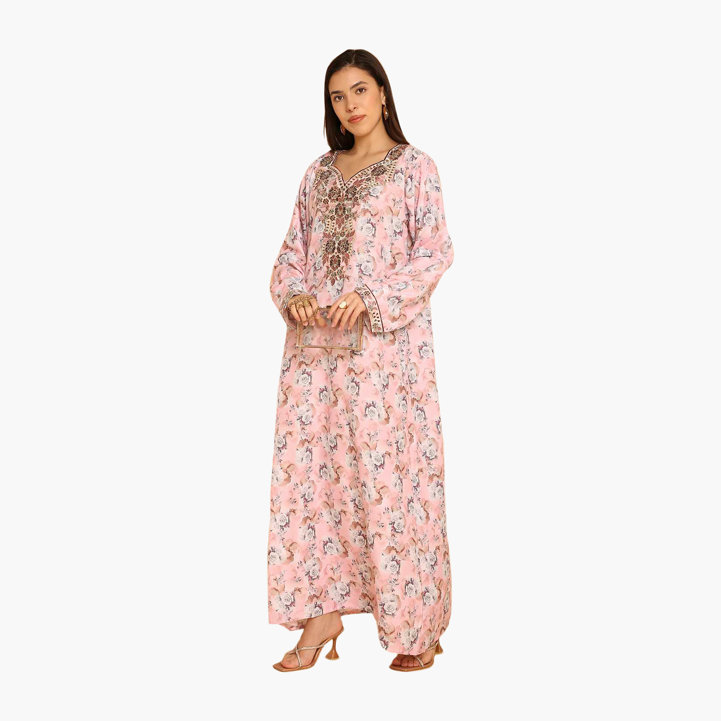 HanaandSara Floral Print Embroidered Yoke Women's Jalabiya-women-arabicclothing-jalabiyas-image-14