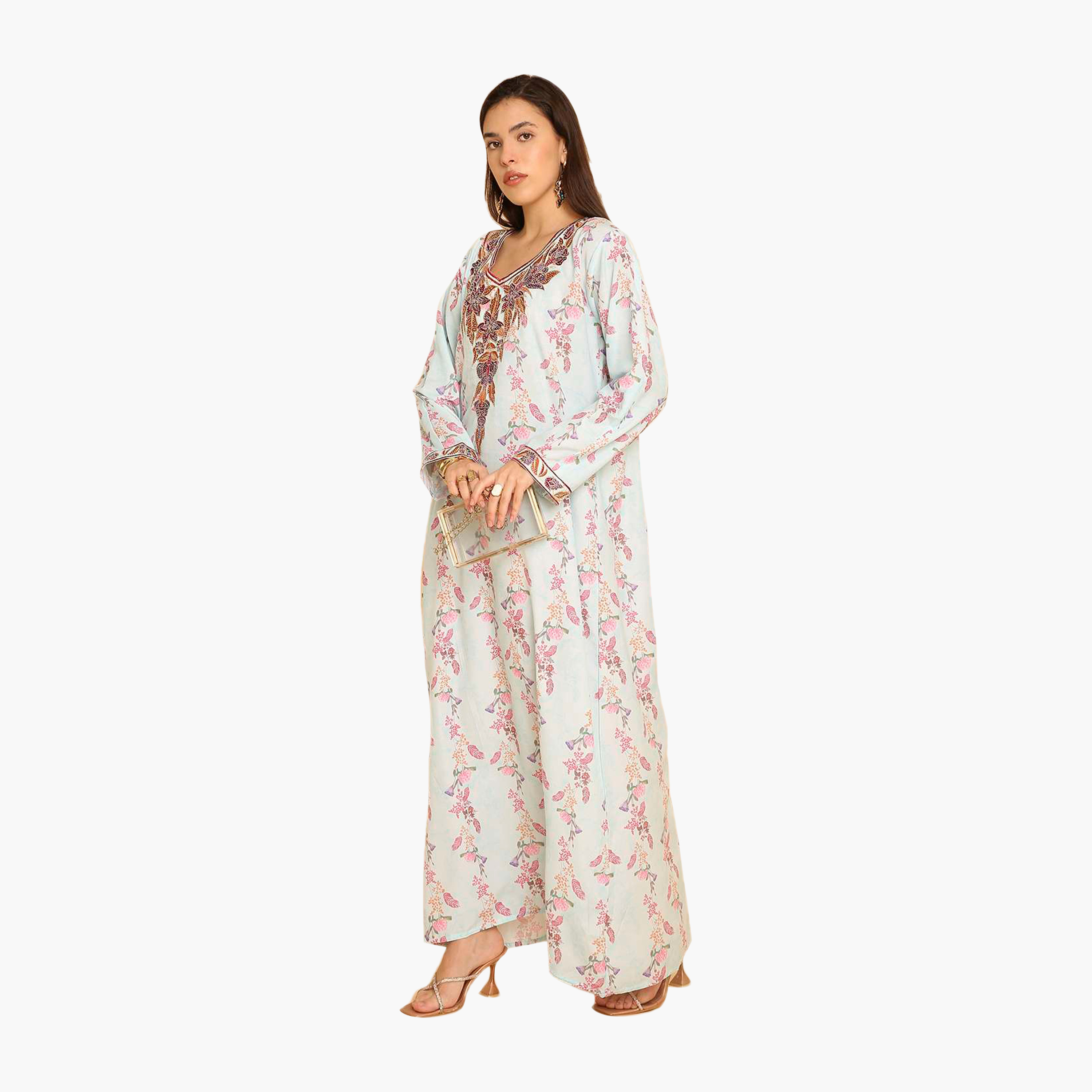 جلابية نسائية مطرزة بنقشة زهور من هنا اند سارة-women-arabicclothing-jalabiyas-image-4