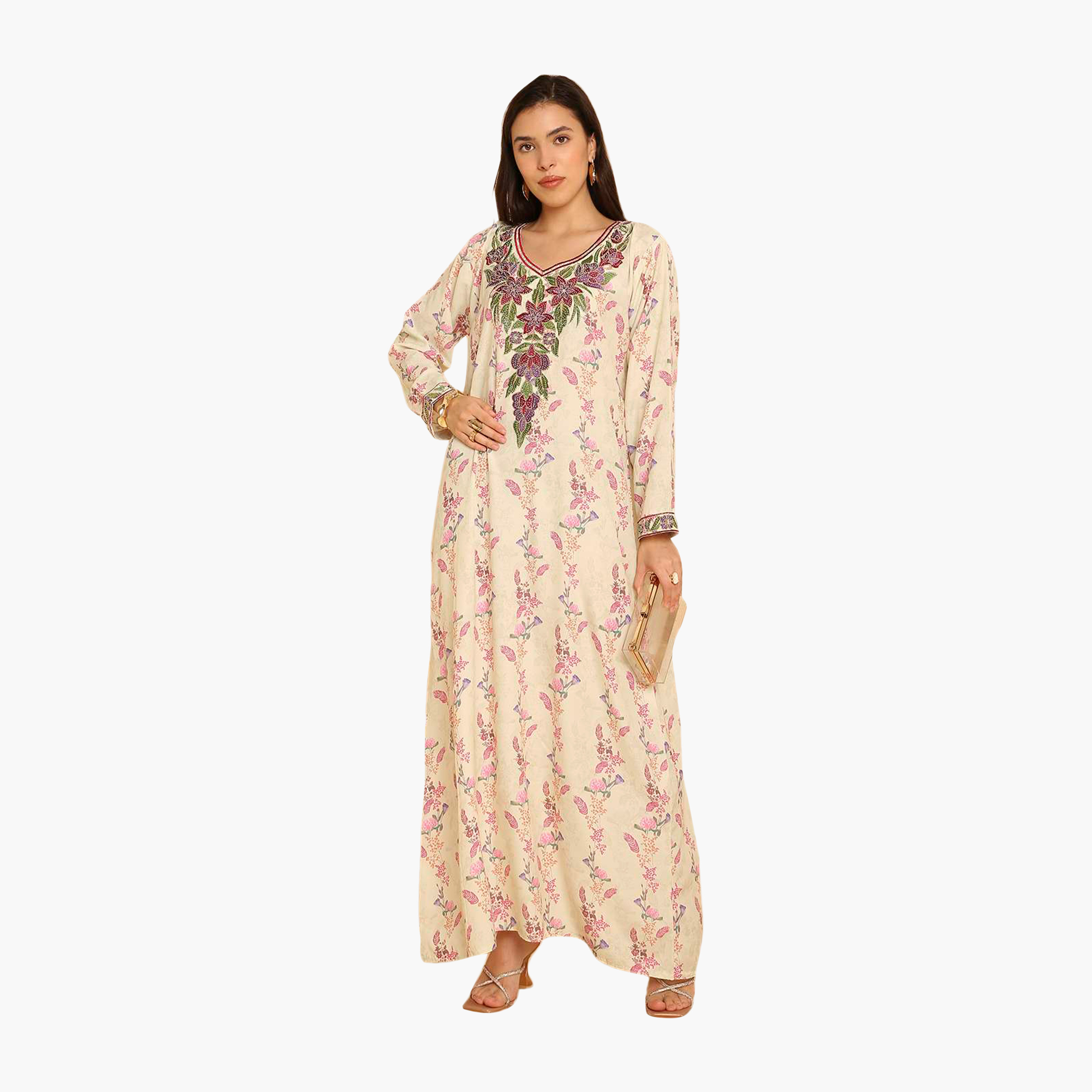 HanaandSara Floral Print Embroidered Yoke Women's Jalabiya-women-arabicclothing-jalabiyas-image-6