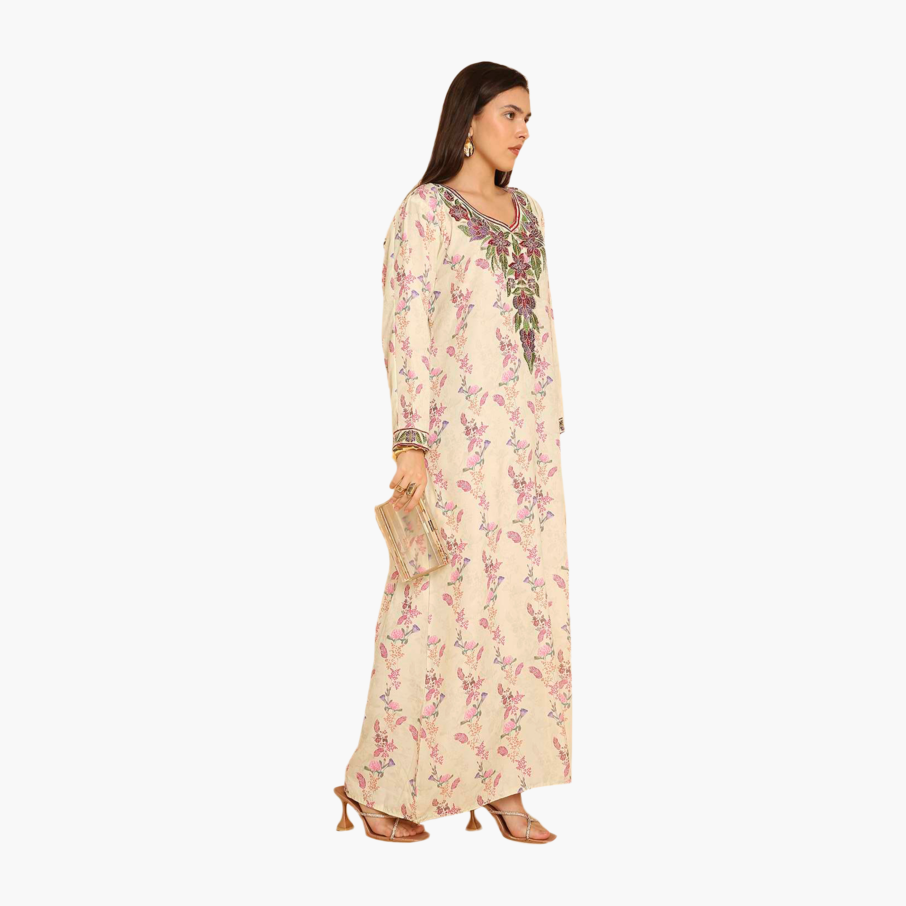 HanaandSara Floral Print Embroidered Yoke Women's Jalabiya-women-arabicclothing-jalabiyas-image-8