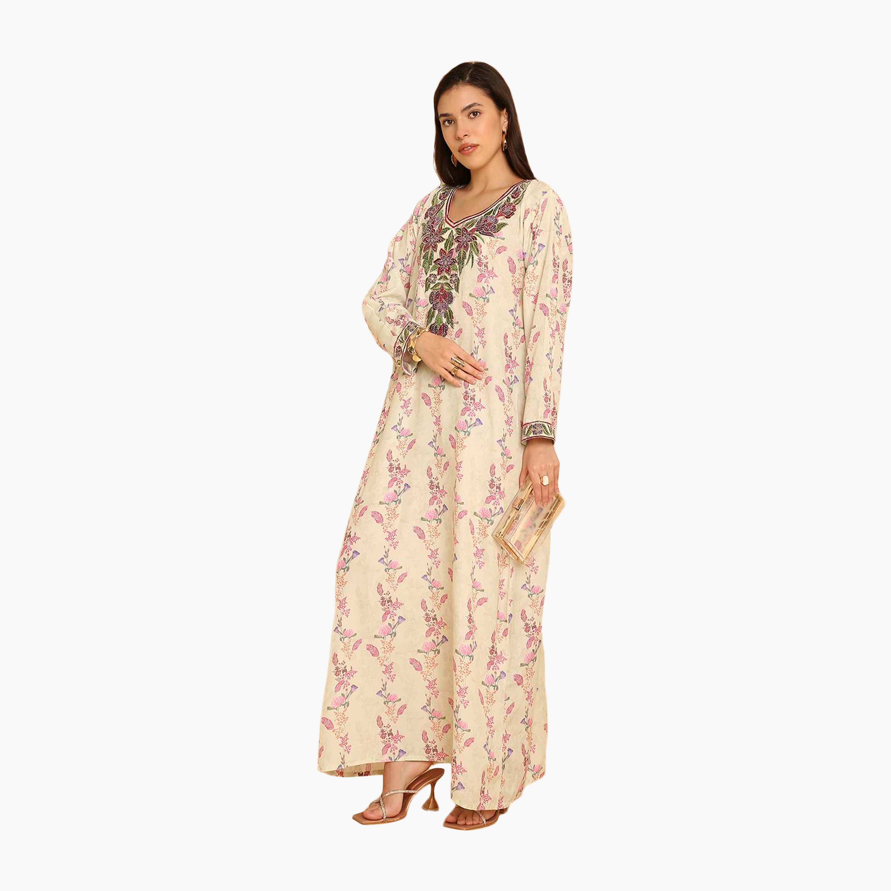 HanaandSara Floral Print Embroidered Yoke Women's Jalabiya-women-arabicclothing-jalabiyas-image-9